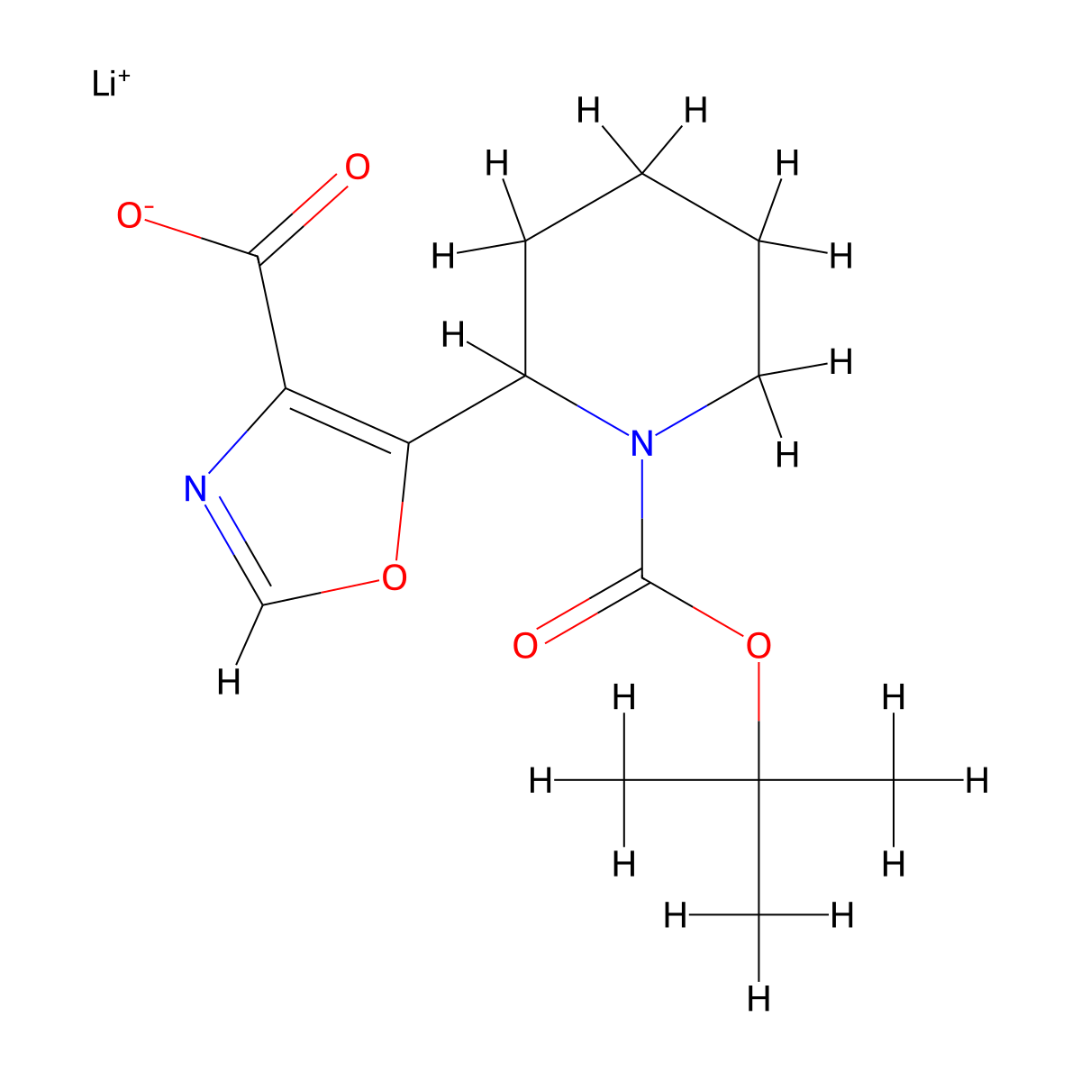 Lithium(1+) 5-{1-[(tert-butoxy)carbonyl]piperidin-2-yl}-1,3-oxazole-4-carboxylate molecular structure, CAS 2260936-63-6
