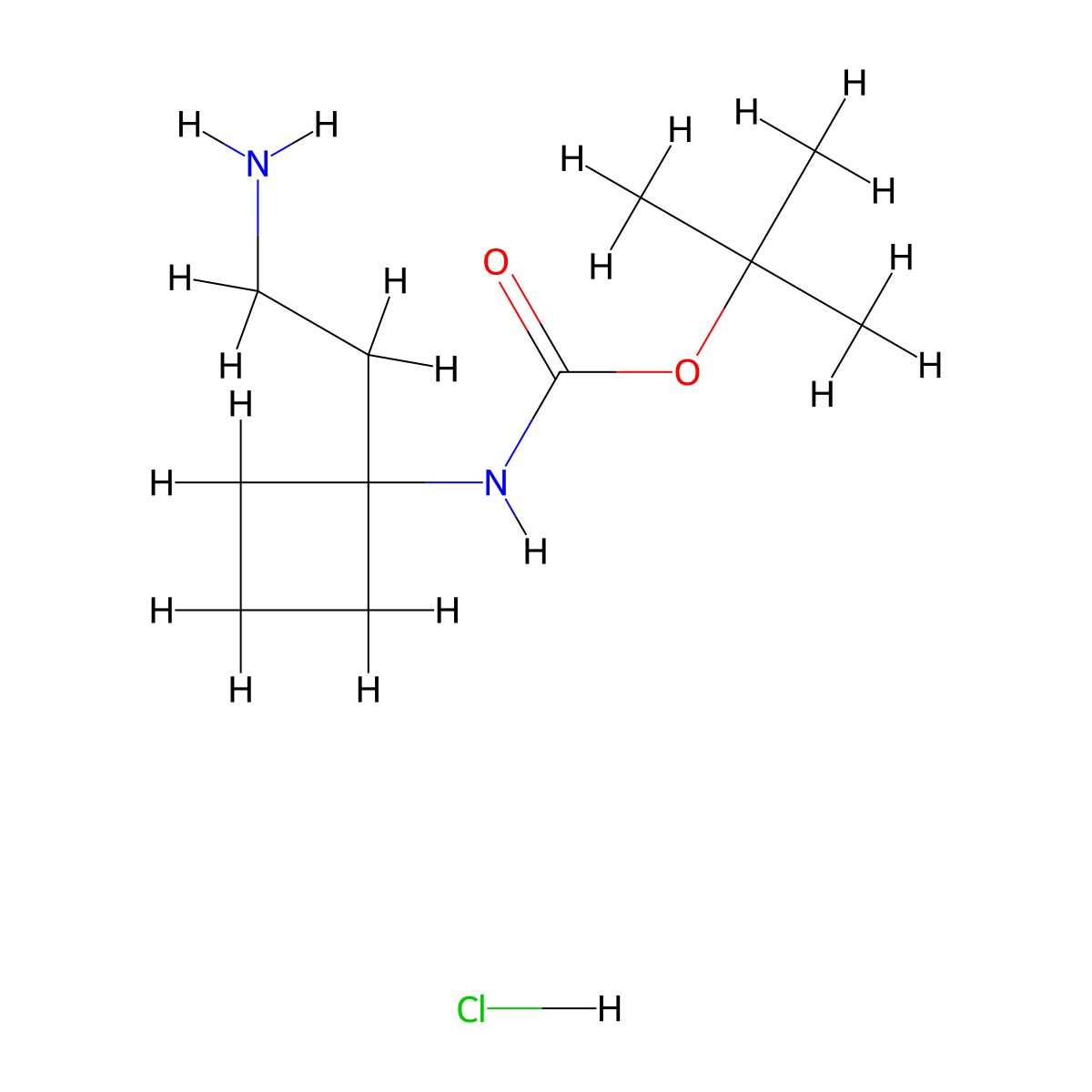 tert-butyl N-[1-(2-aminoethyl)cyclobutyl]carbamate hydrochloride molecular structure, CAS 2260936-65-8