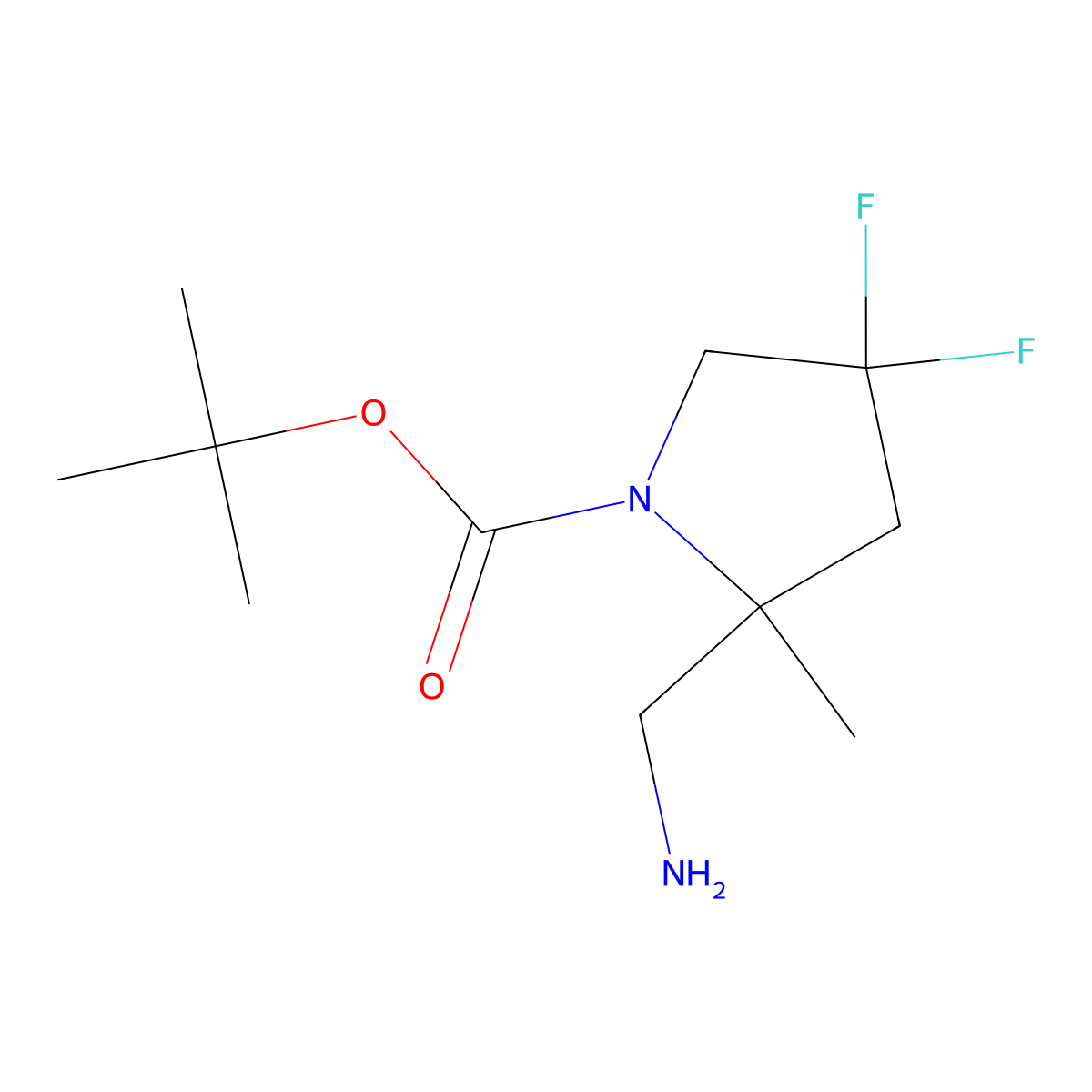 Tert-butyl 2-(aminomethyl)-4,4-difluoro-2-methylpyrrolidine-1-carboxylate molecular structure, CAS 2260936-72-7