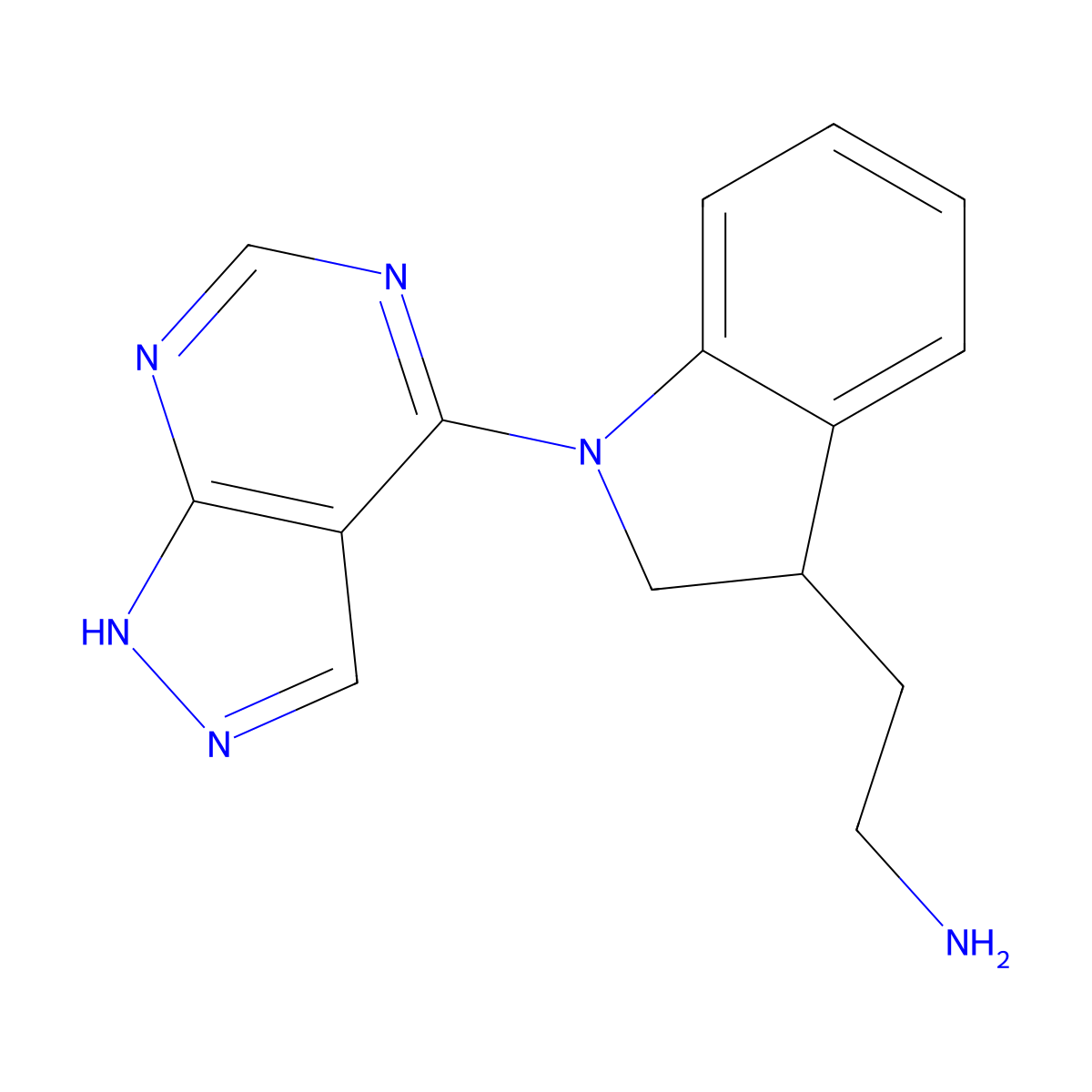 2-(1-{1H-pyrazolo[3,4-d]pyrimidin-4-yl}-2,3-dihydro-1H-indol-3-yl)ethan-1-amine hydrochloride molecular structure, CAS 2260936-85-2