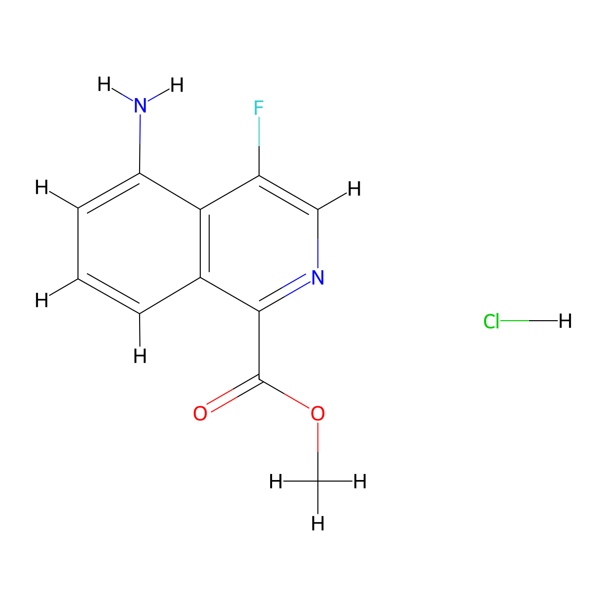 Methyl 5-amino-4-fluoroisoquinoline-1-carboxylate hydrochloride molecular structure, CAS 2260937-01-5