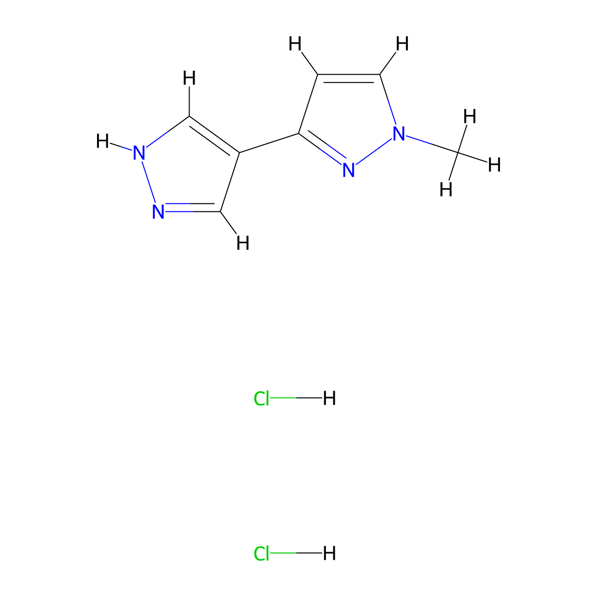 1-methyl-3-(1H-pyrazol-4-yl)-1H-pyrazole dihydrochloride molecular structure, CAS 2260937-08-2