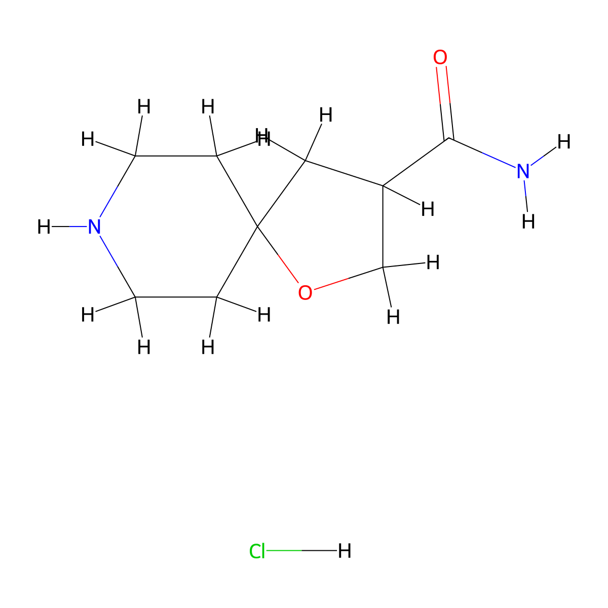 1-Oxa-8-azaspiro[4.5]decane-3-carboxamide hydrochloride molecular structure, CAS 2260937-11-7