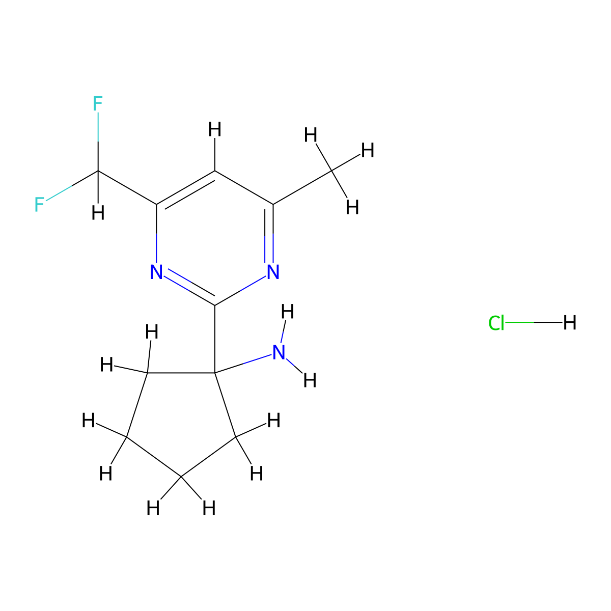 1-(4-(Difluoromethyl)-6-methylpyrimidin-2-yl)cyclopentan-1-amine hydrochloride molecular structure, CAS 2260937-12-8