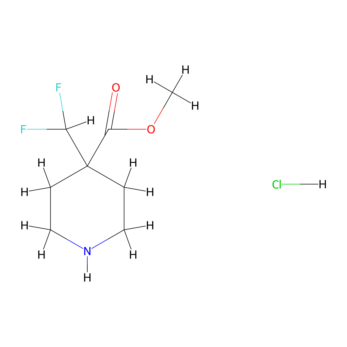 Methyl 4-(difluoromethyl)piperidine-4-carboxylate hydrochloride molecular structure, CAS 2260937-13-9