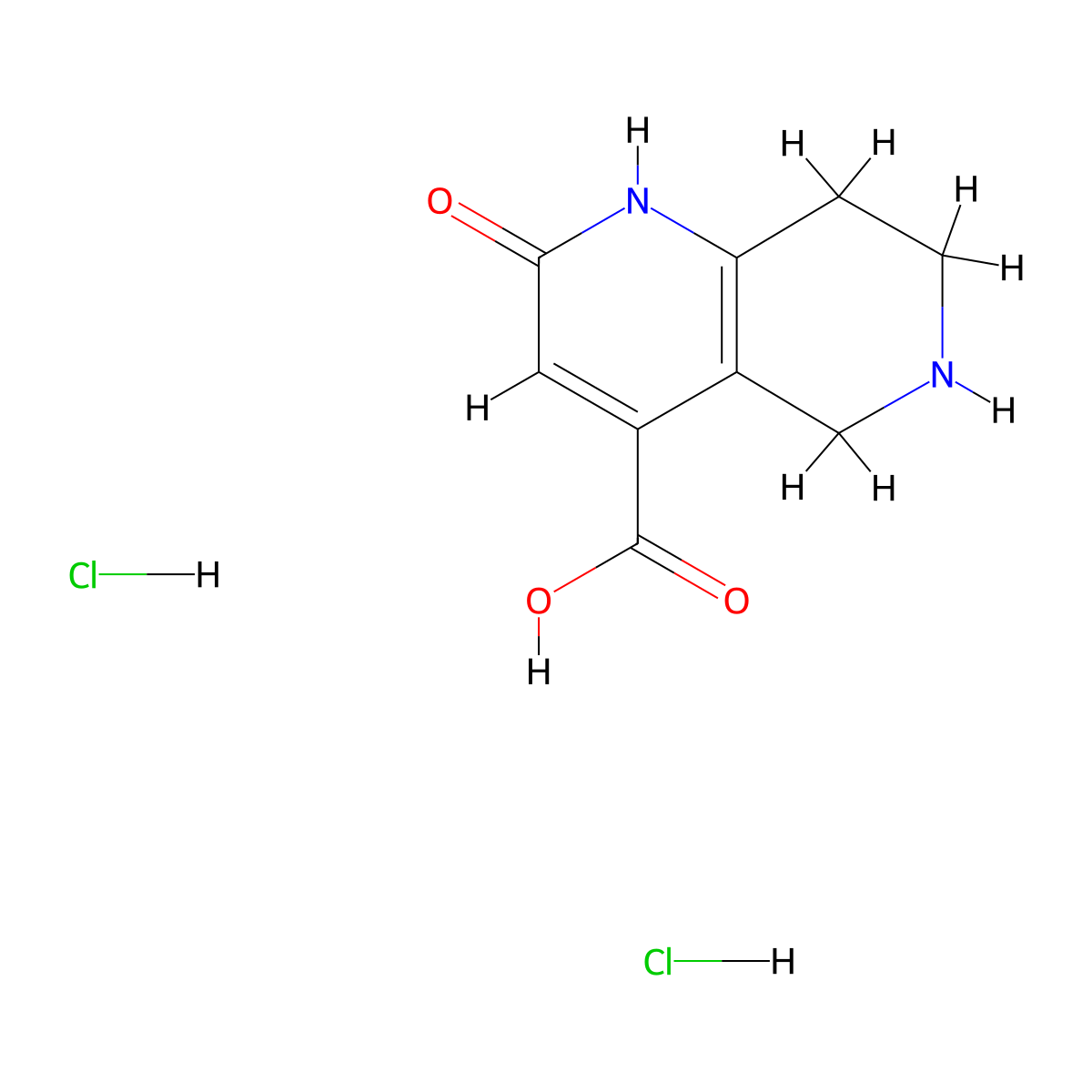 2-Hydroxy-5,6,7,8-tetrahydro-1,6-naphthyridine-4-carboxylic acid dihydrochloride molecular structure, CAS 2260937-18-4