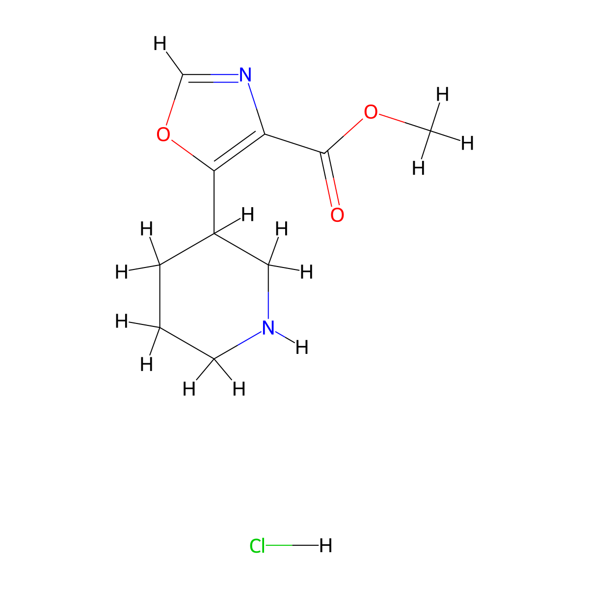 Methyl 5-(piperidin-3-yl)-1,3-oxazole-4-carboxylate hydrochloride molecular structure, CAS 2260937-29-7