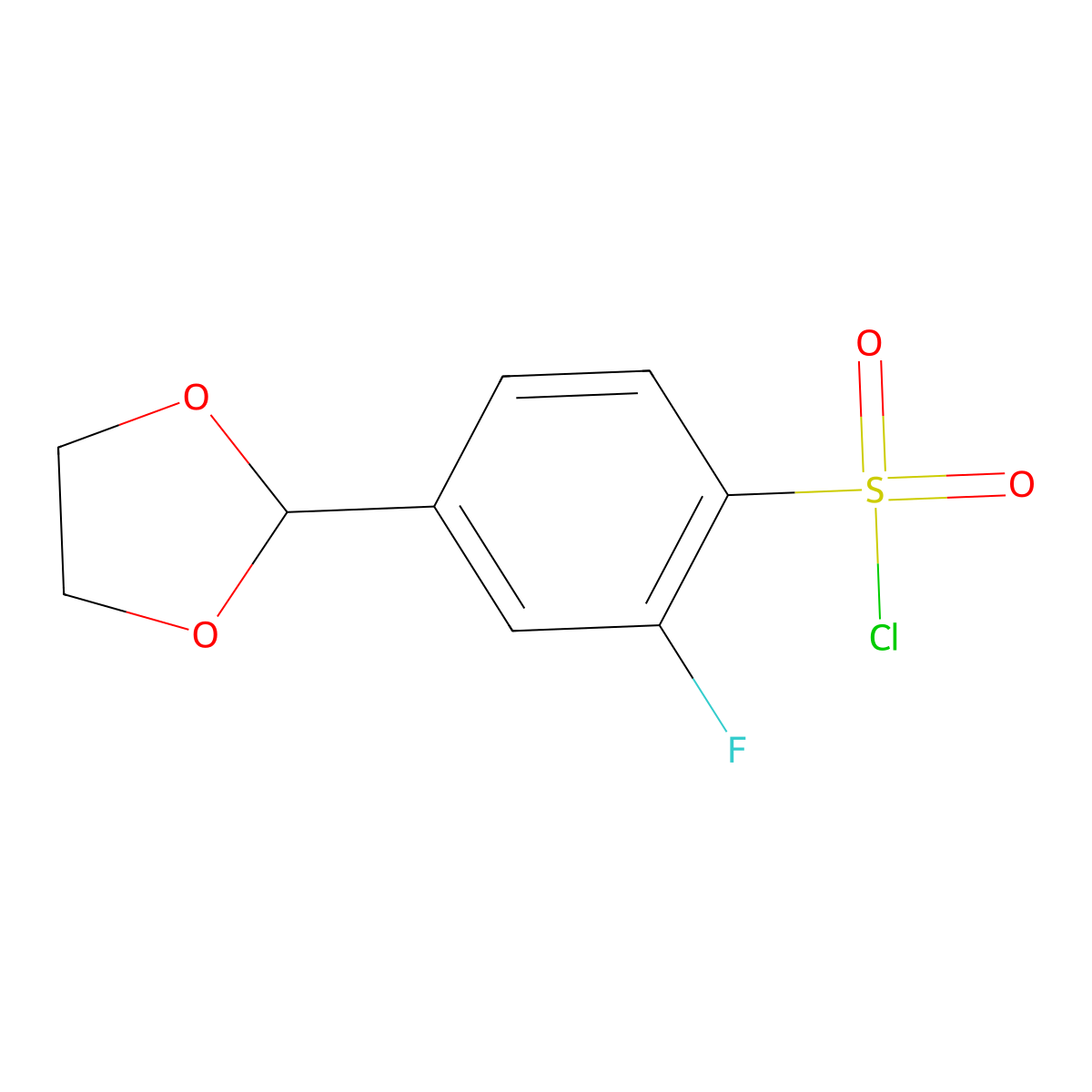 4-(1,3-Dioxolan-2-yl)-2-fluorobenzene-1-sulfonylchloride molecular structure, CAS 2260937-36-6