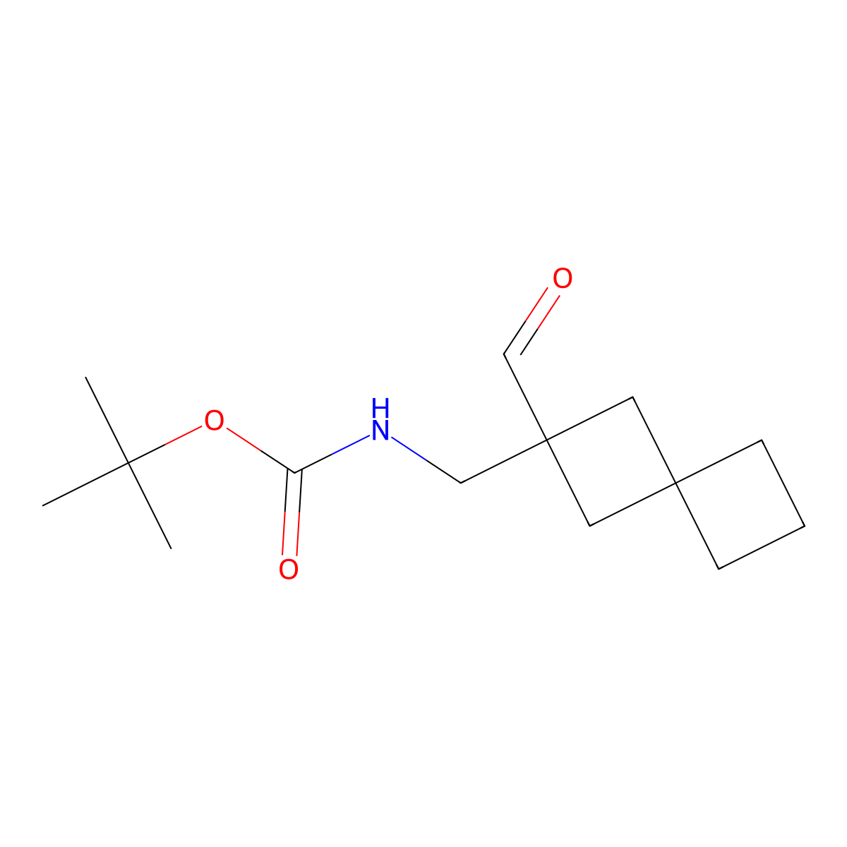 tert-butyl N-((2-formylspiro(3.3)heptan-2-yl)methyl)carbamate molecular structure, CAS 2260937-41-3