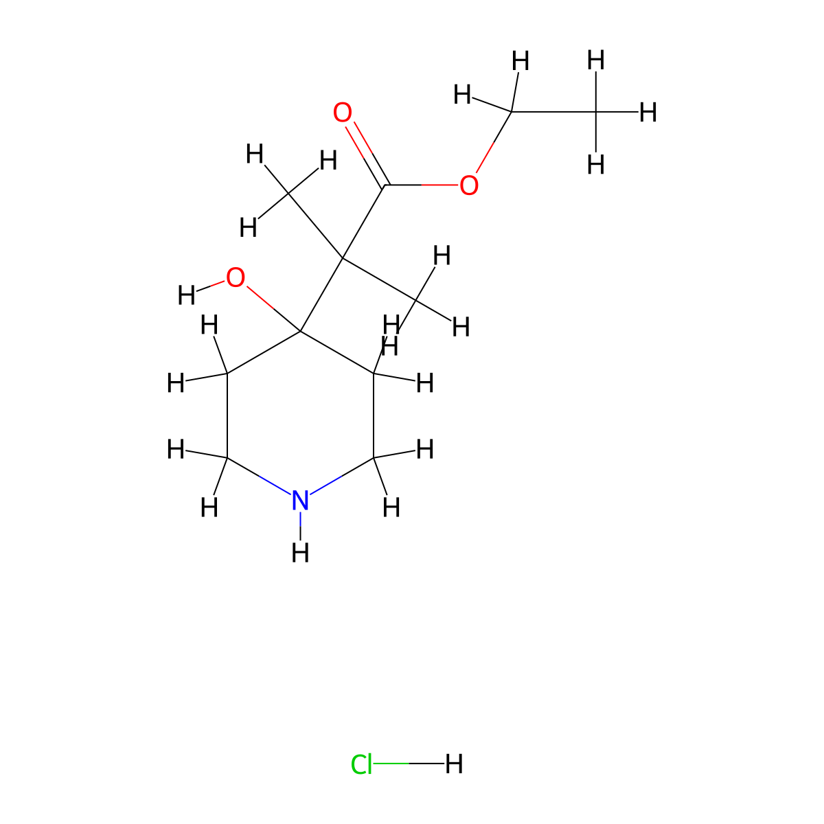 Ethyl 2-(4-hydroxypiperidin-4-yl)-2-methylpropanoate hydrochloride molecular structure, CAS 2260937-49-1