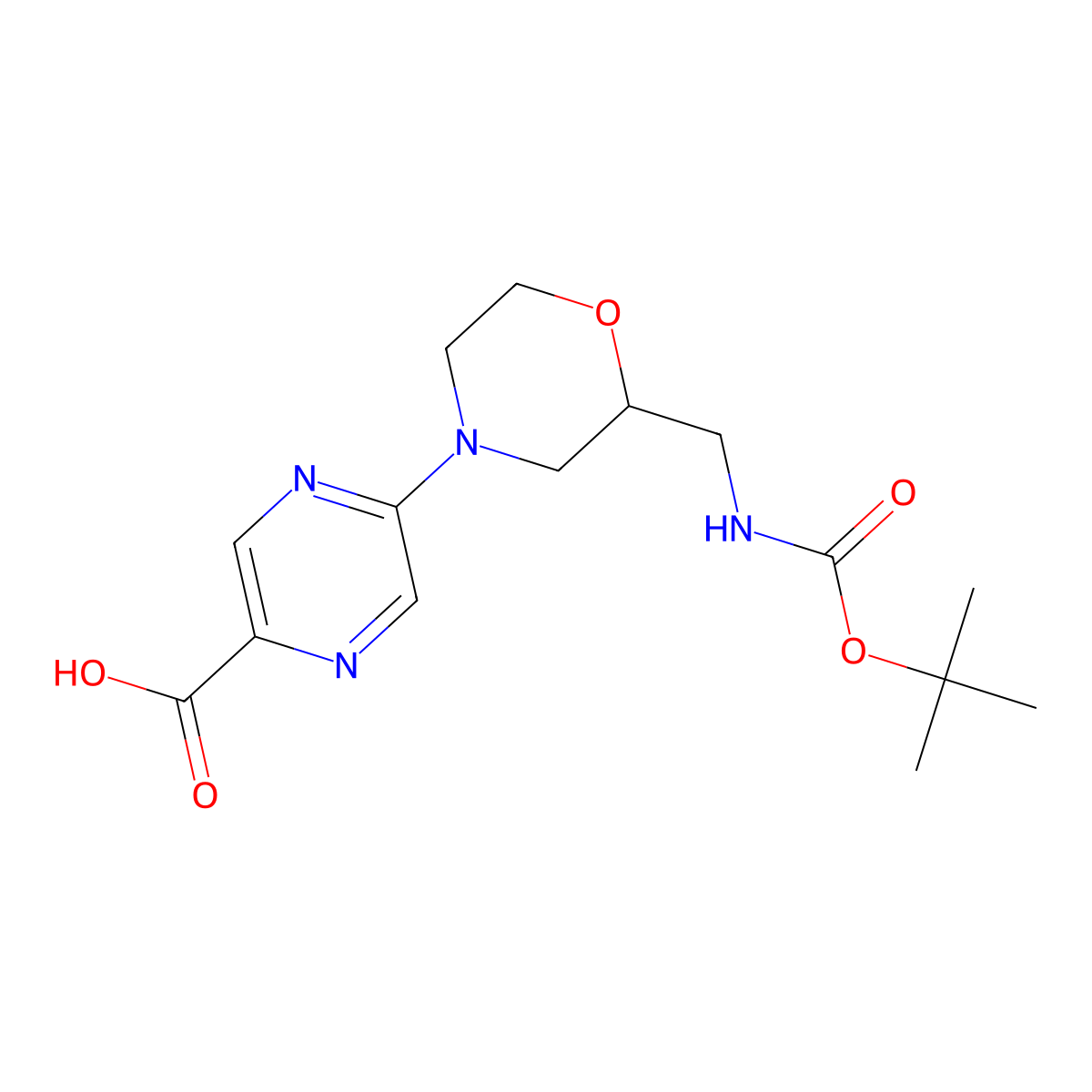 5-[2-({[(Tert-butoxy)carbonyl]amino}methyl)morpholin-4-yl]pyrazine-2-carboxylic acid molecular structure, CAS 2260937-63-9