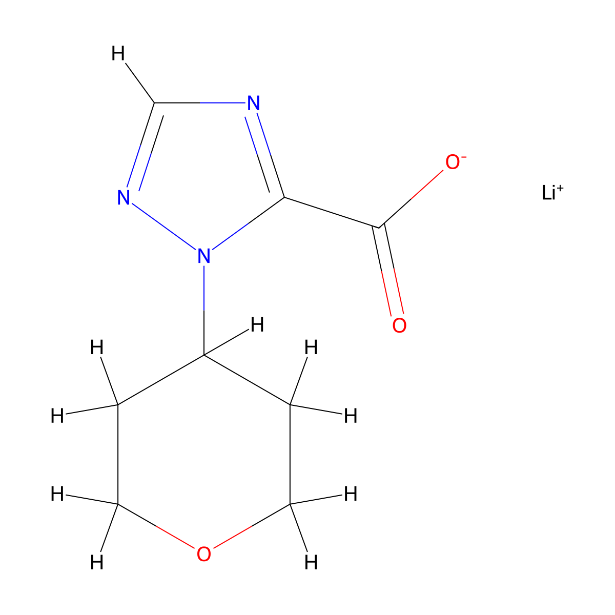 Lithium;2-(oxan-4-yl)-1,2,4-triazole-3-carboxylate molecular structure, CAS 2260937-65-1