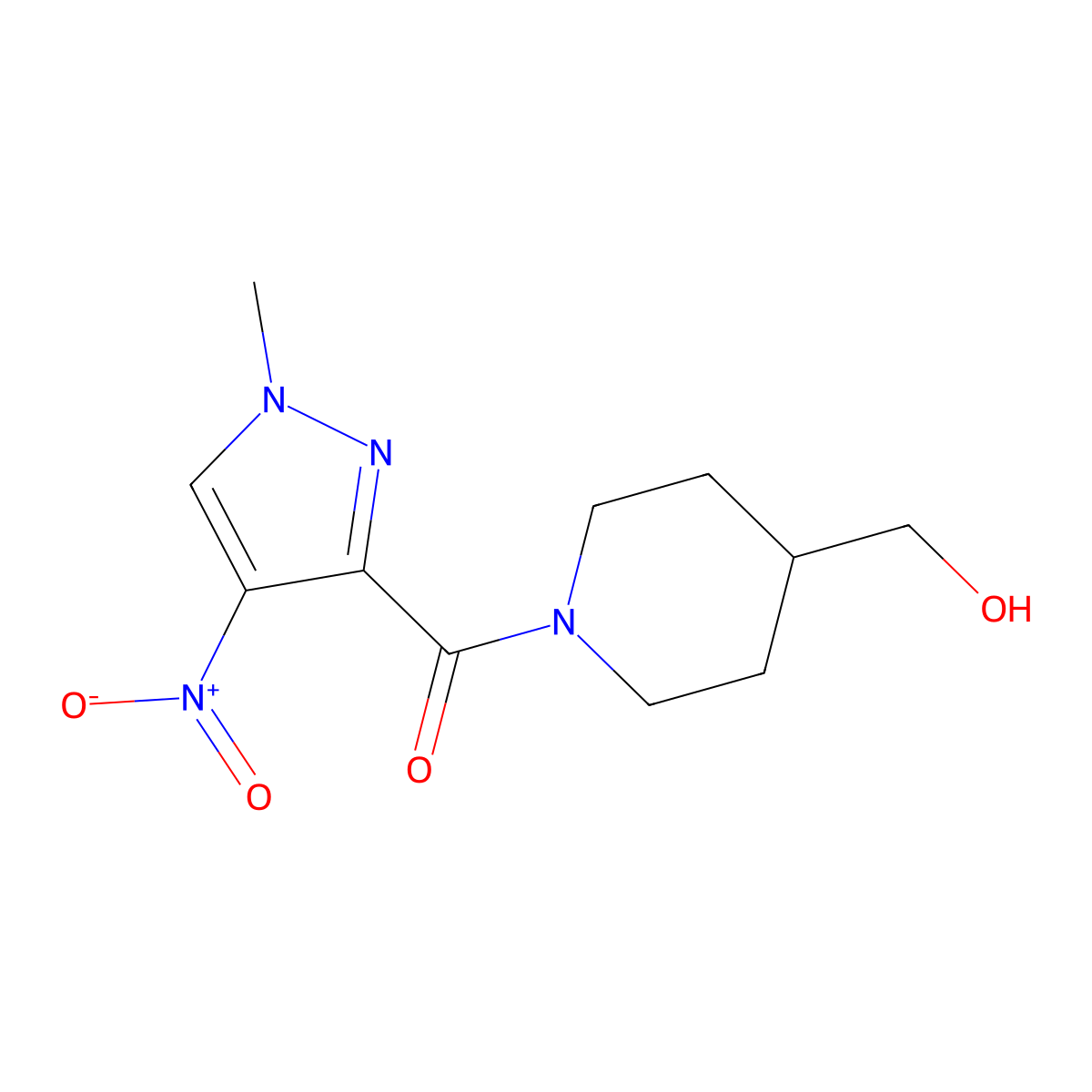 [1-(1-methyl-4-nitro-1H-pyrazole-3-carbonyl)piperidin-4-yl]methanol molecular structure, CAS 2260937-79-7