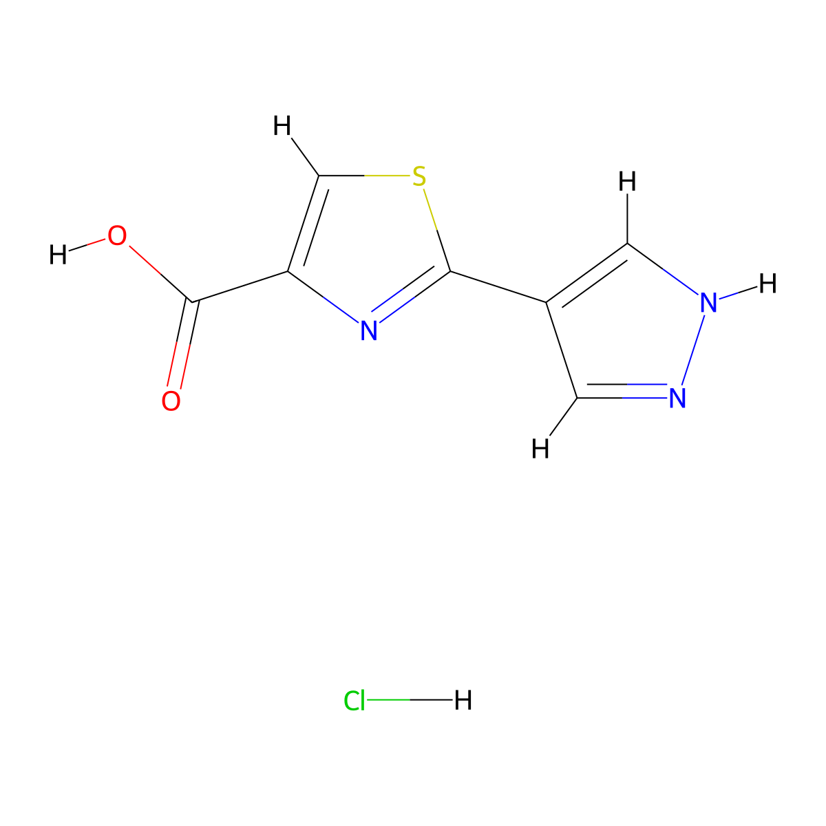 2-(1H-pyrazol-4-yl)-1,3-thiazole-4-carboxylic acid hydrochloride molecular structure, CAS 2260937-87-7