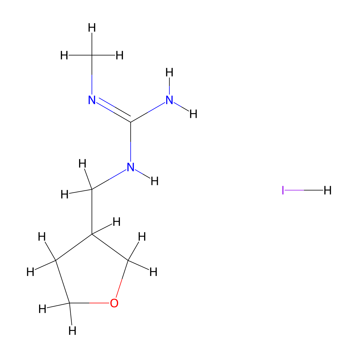 N''-methyl-N-[(oxolan-3-yl)methyl]guanidine hydroiodide molecular structure, CAS 2260939-18-0