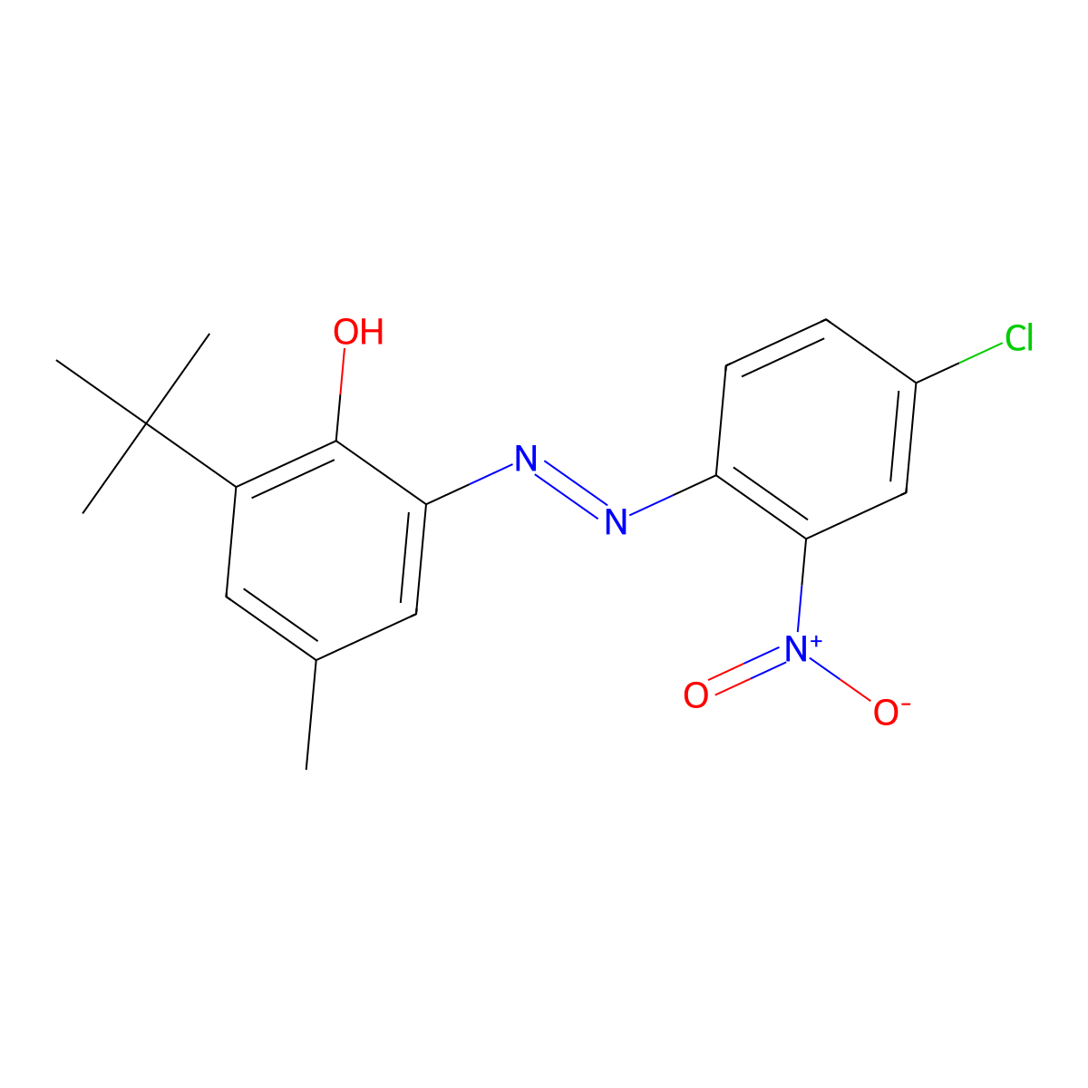 Phenol, 2-[2-(4-chloro-2-nitrophenyl)diazenyl]-6-(1,1-dimethylethyl)-4-methyl- molecular structure, CAS 22617-04-5