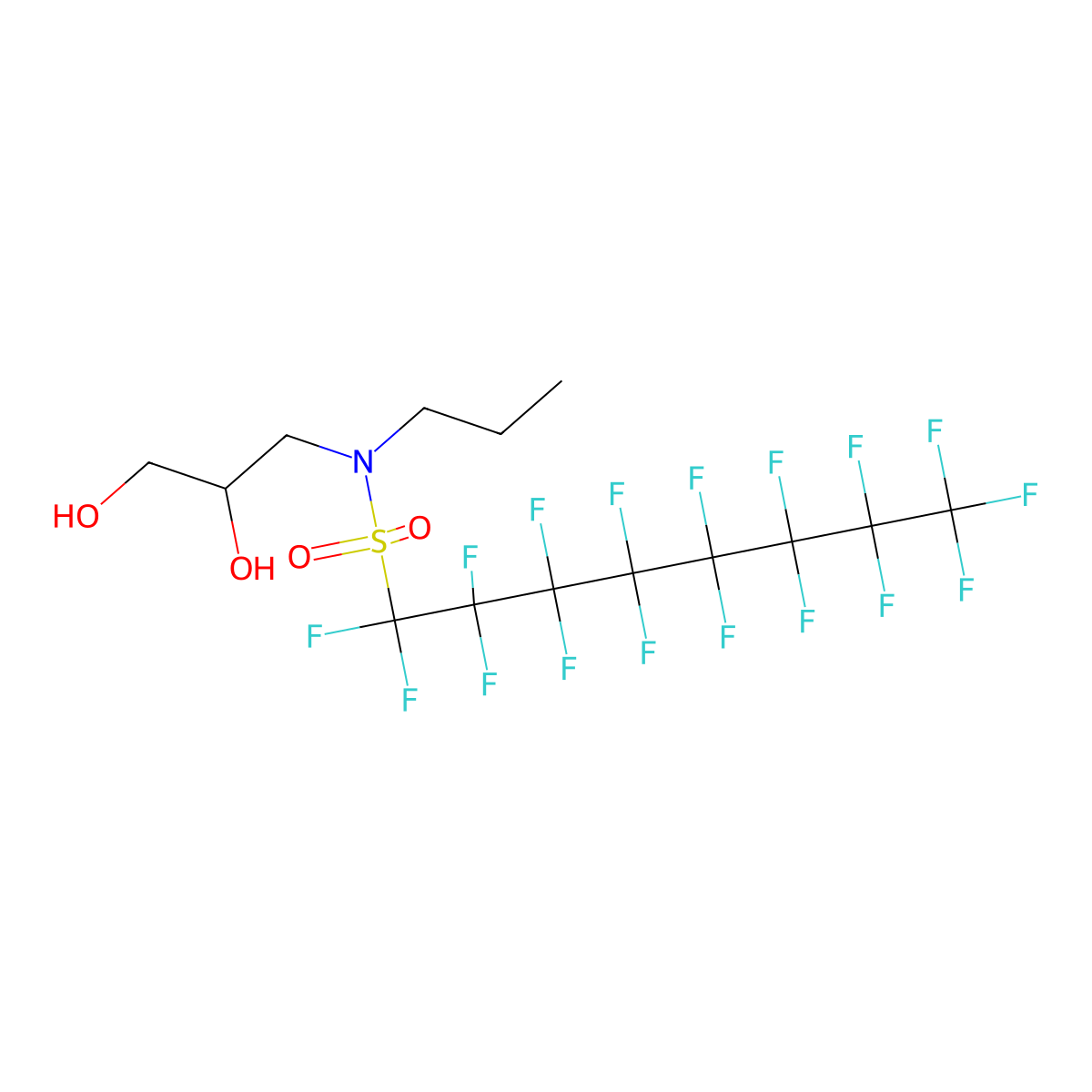 N-Propyl-N-(2,3-dihydroxypropyl)perfluoro-n-octylsulfonamide molecular structure, CAS 2262-49-9