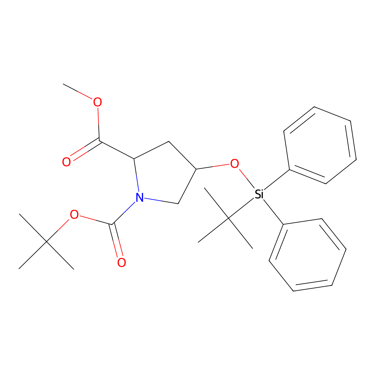1-(tert-Butyl) 2-methyl (2S,4R)-4-((tert-butyldiphenylsilyl)oxy)pyrrolidine-1,2-dicarboxylate molecular structure, CAS 226225-42-9