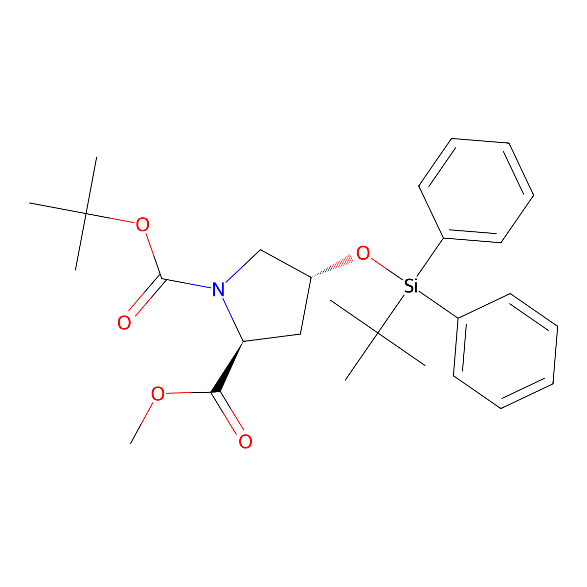 1-(tert-Butyl) 2-methyl (2S,4R)-4-((tert-butyldiphenylsilyl)oxy)pyrrolidine-1,2-dicarboxylate molecular structure, CAS 226225-42-9
