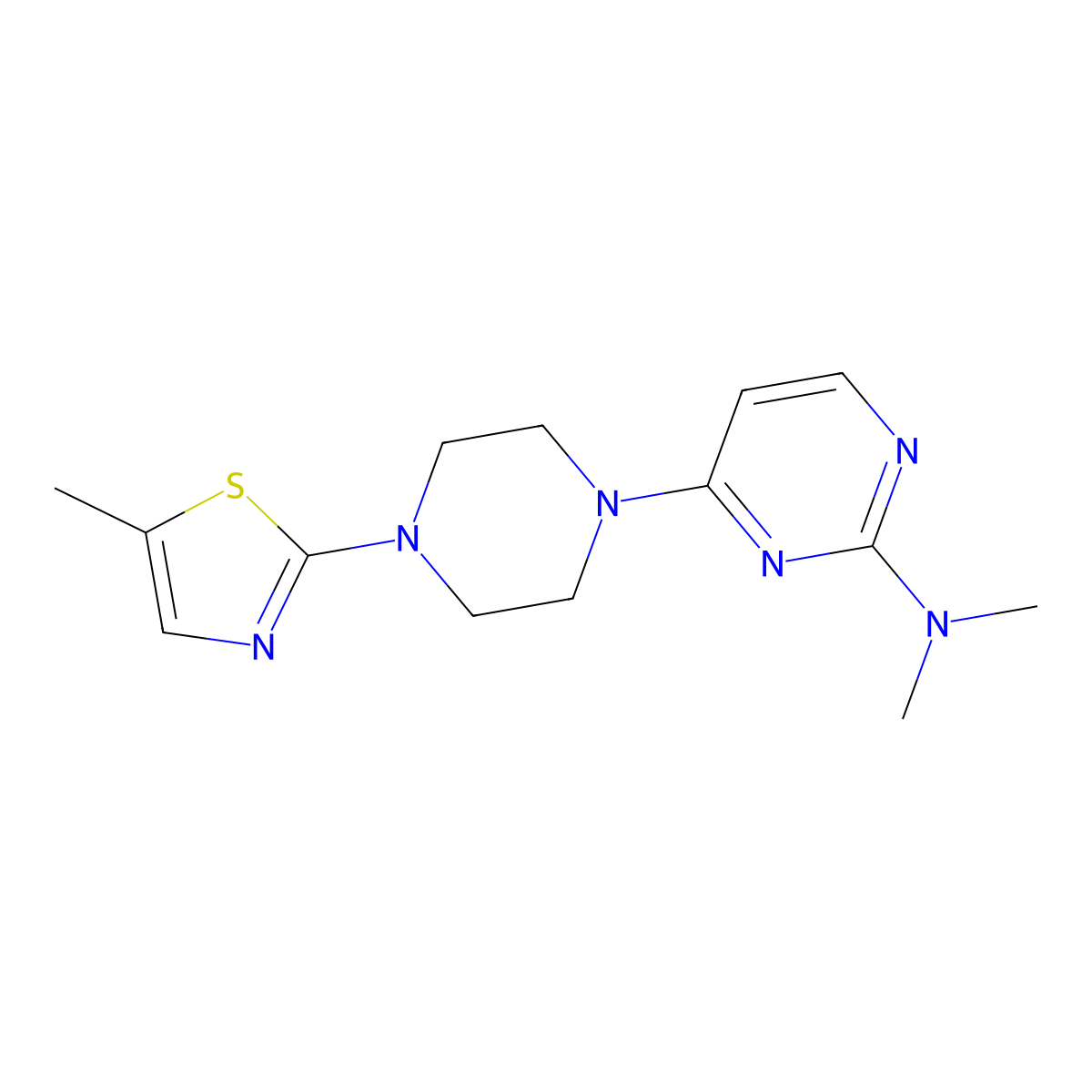 N,N-dimethyl-4-[4-(5-methyl-1,3-thiazol-2-yl)piperazin-1-yl]pyrimidin-2-amine molecular structure, CAS 2262439-85-8