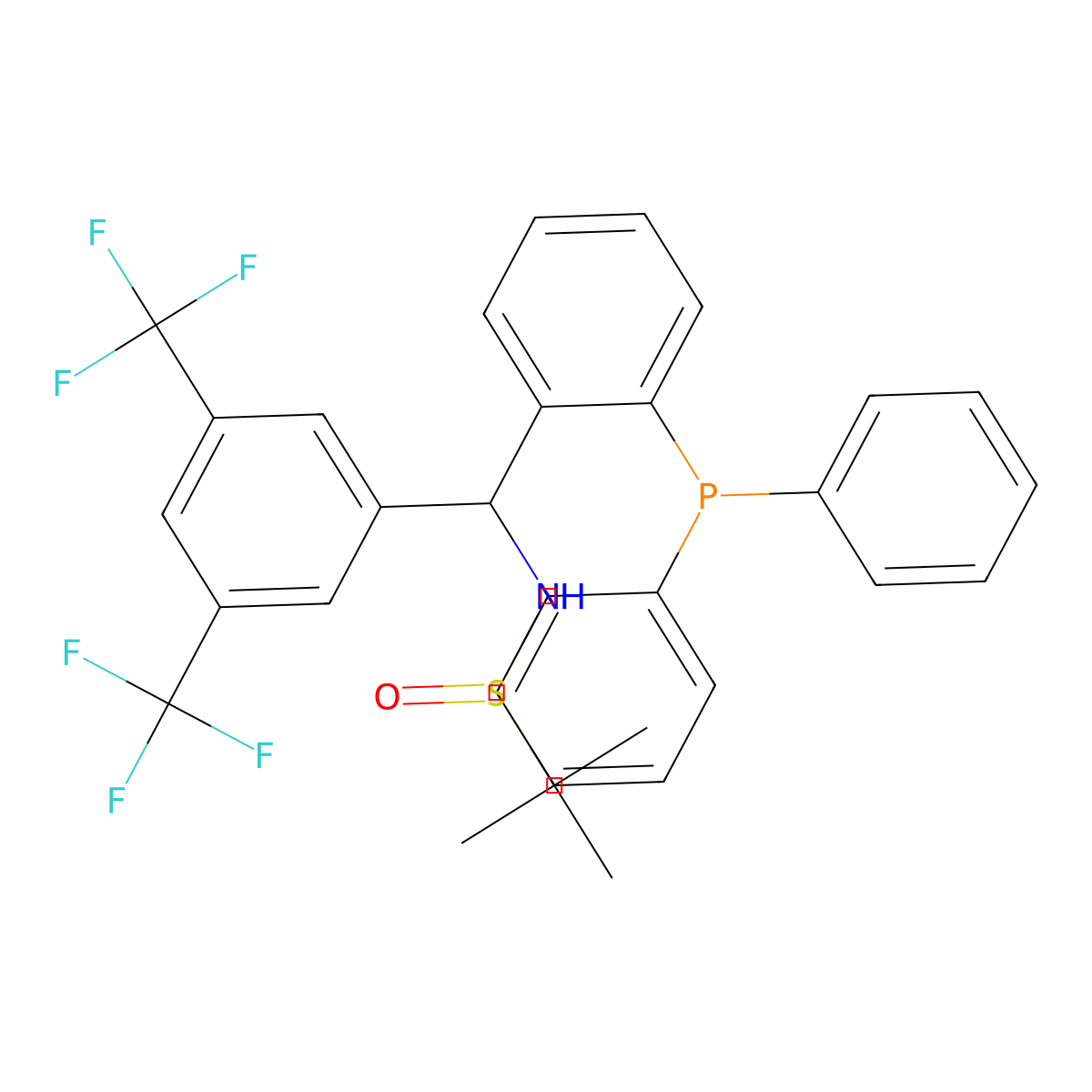 (R)-N-((S)-(3,5-Bis(trifluoromethyl)phenyl)(2-(diphenylphosphaneyl)phenyl)methyl)-2-methylpropane-2-sulfinamide molecular structure, CAS 2262535-73-7