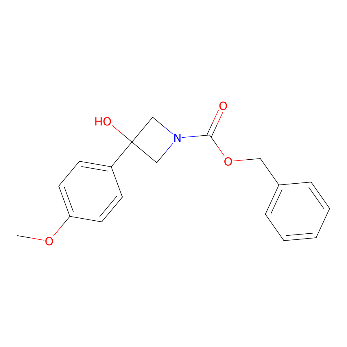 Benzyl 3-hydroxy-3-(4-methoxyphenyl)azetidine-1-carboxylate molecular structure, CAS 2263924-36-1