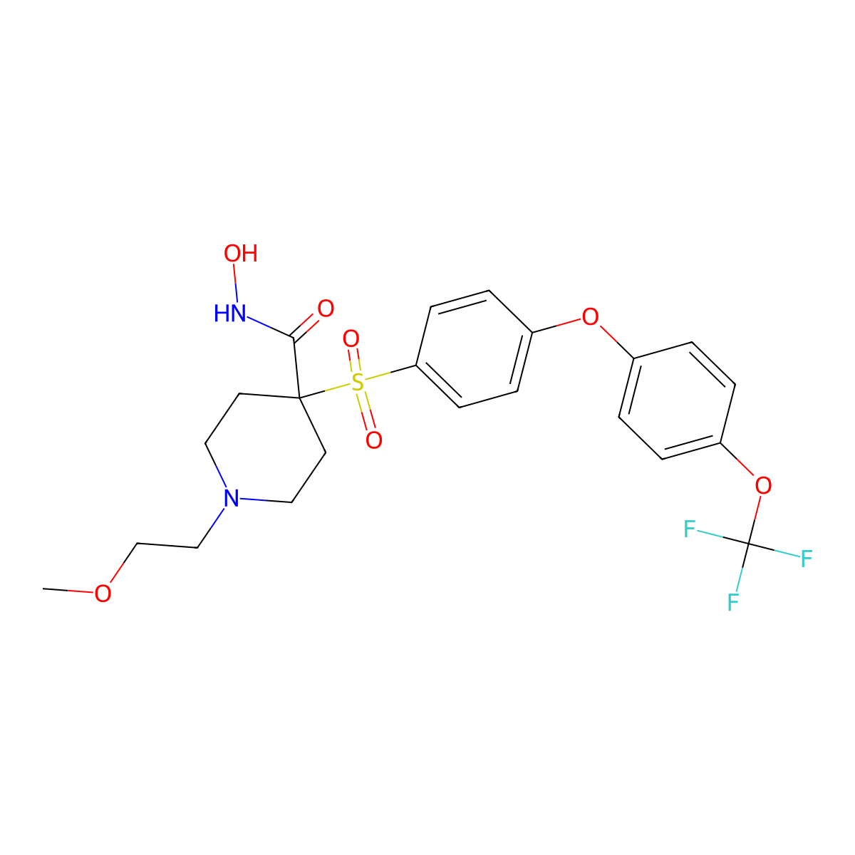 N-hydroxy-1-(2-methoxyethyl)-4-((4-(4-(trifluoromethoxy)phenoxy)phenyl)sulfonyl)piperidine-4-carboxamide molecular structure, CAS 226396-25-4