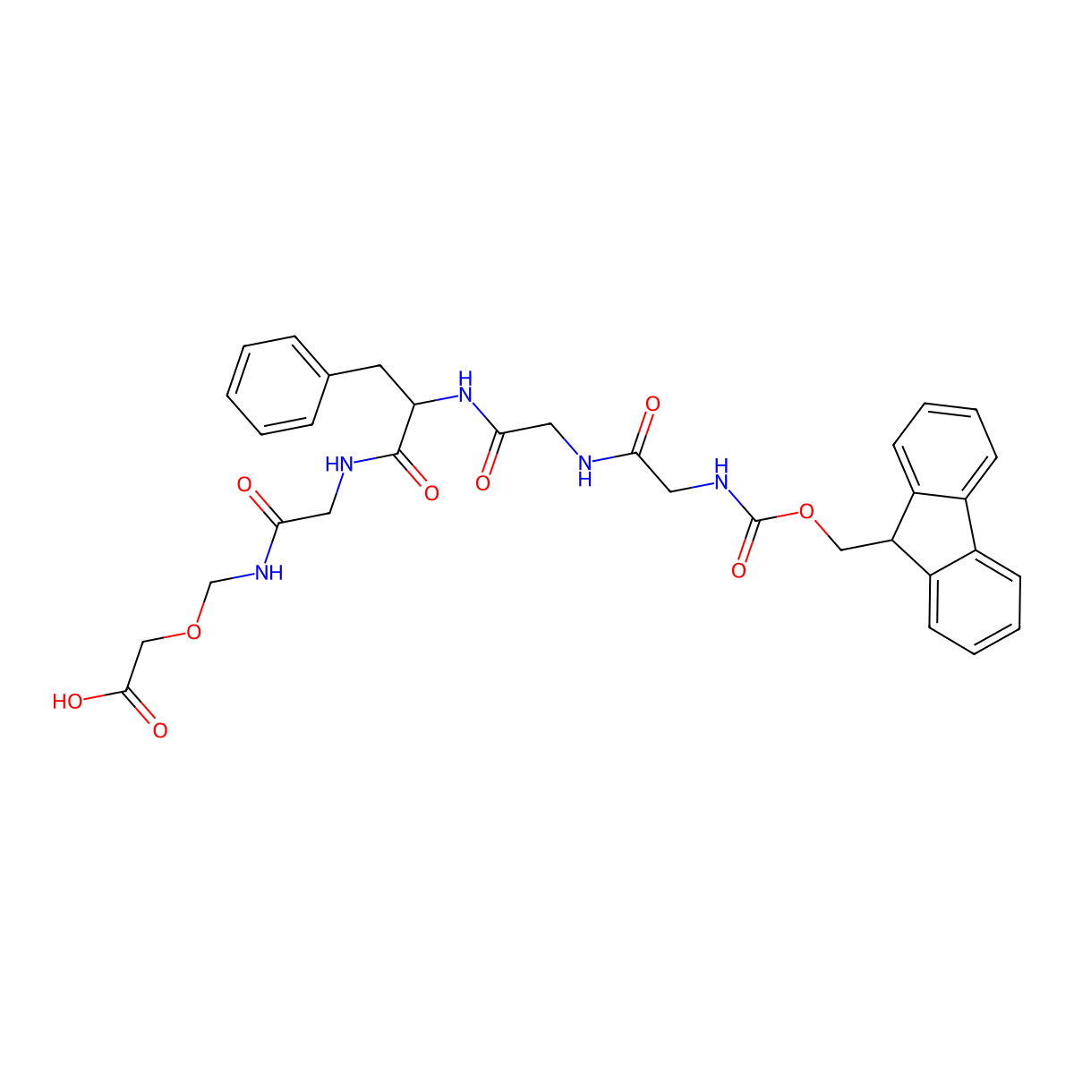 Fmoc-Gly-Gly-Phe-Gly-NH-CH2-O-CH2COOH molecular structure, CAS 2264011-98-3