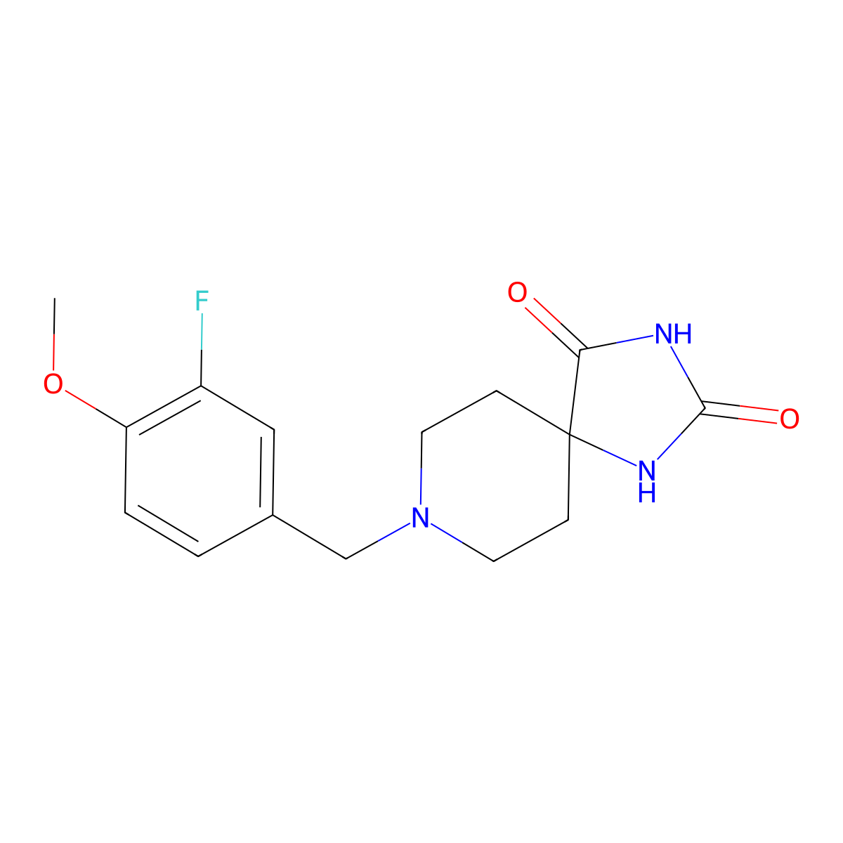 8-[(3-Fluoro-4-methoxyphenyl)methyl]-1,3,8-triazaspiro[4.5]decane-2,4-dione molecular structure, CAS 2264582-07-0