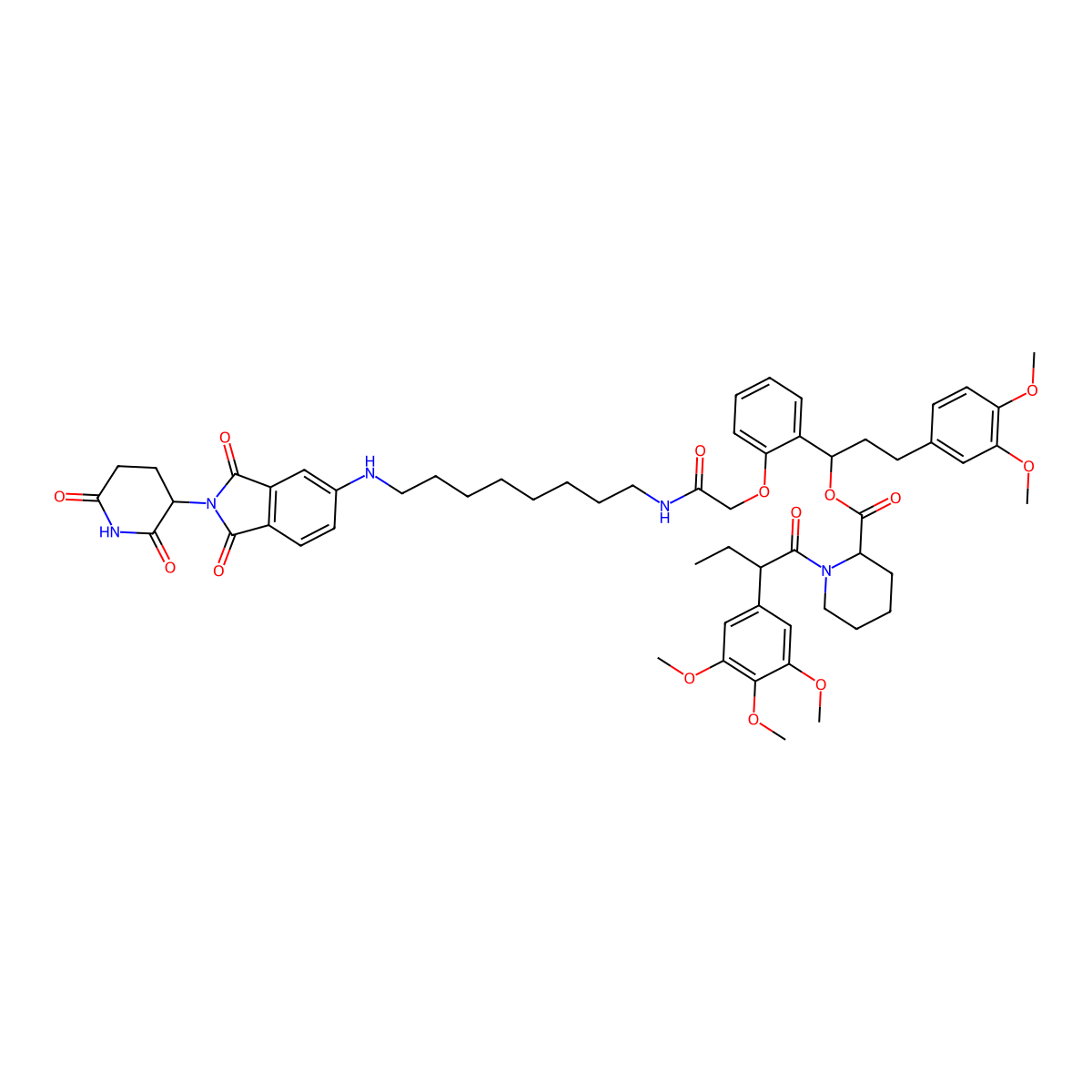 (1R)-3-(3,4-dimethoxyphenyl)-1-(2-(2-((8-((2-(2,6-dioxopiperidin-3-yl)-1,3-dioxoisoindolin-5-yl)amino)octyl)amino)-2-oxoethoxy)phenyl)propyl (2S)-1-((S)-2-(3,4,5-trimethoxyphenyl)butanoyl)piperidine-2-carboxylate molecular structure, CAS 2265886-81-3