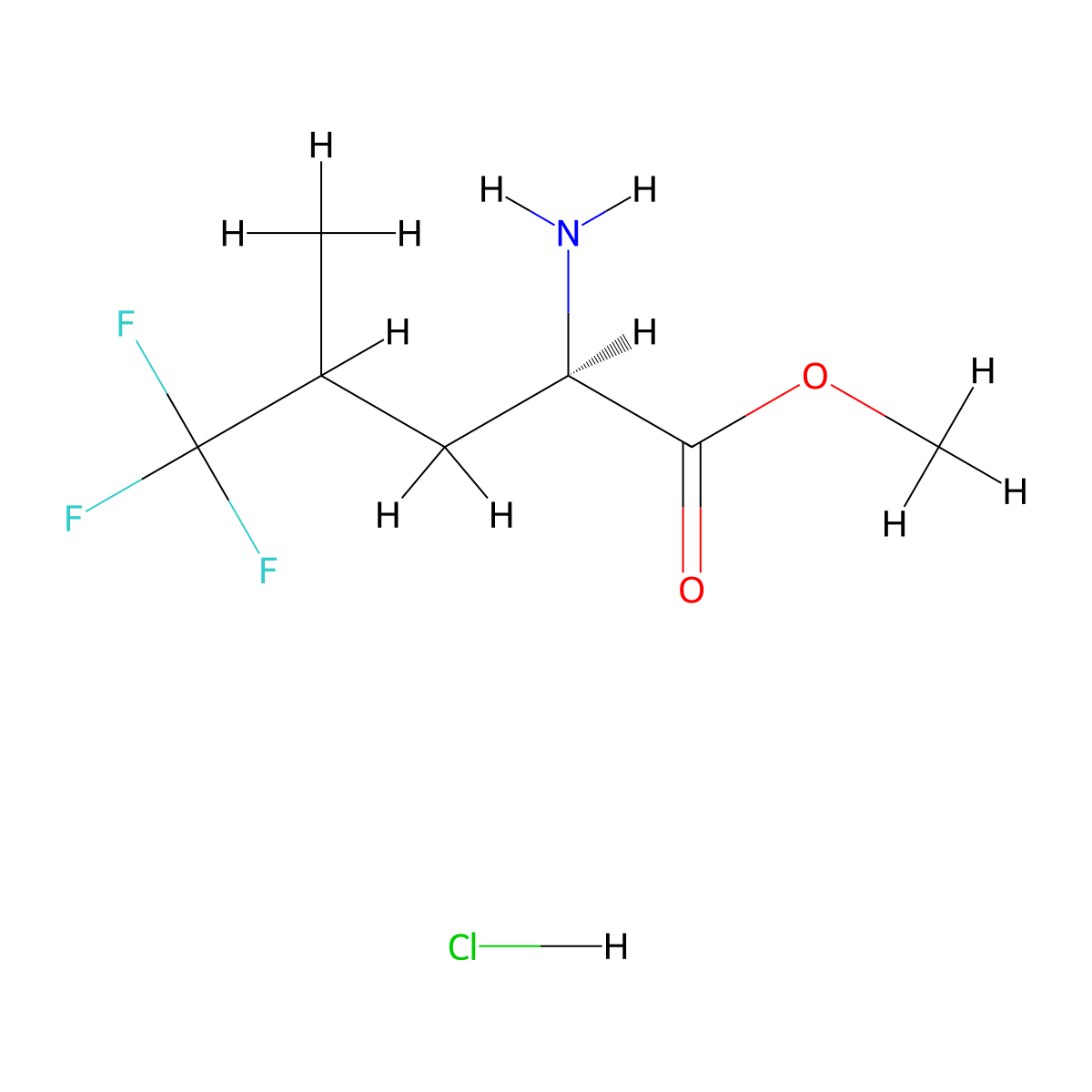 methyl (2R)-2-amino-5,5,5-trifluoro-4-methylpentanoate hydrochloride molecular structure, CAS 2265921-32-0