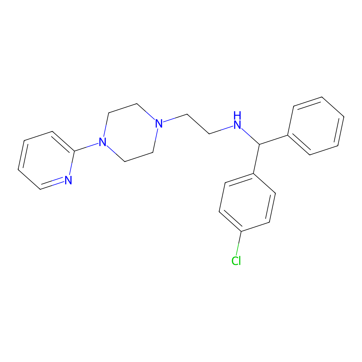 Piperazine, 1-(2-(alpha-(p-chlorophenyl)benzylamino)ethyl)-4-(2-pyridyl)- molecular structure, CAS 22662-86-8
