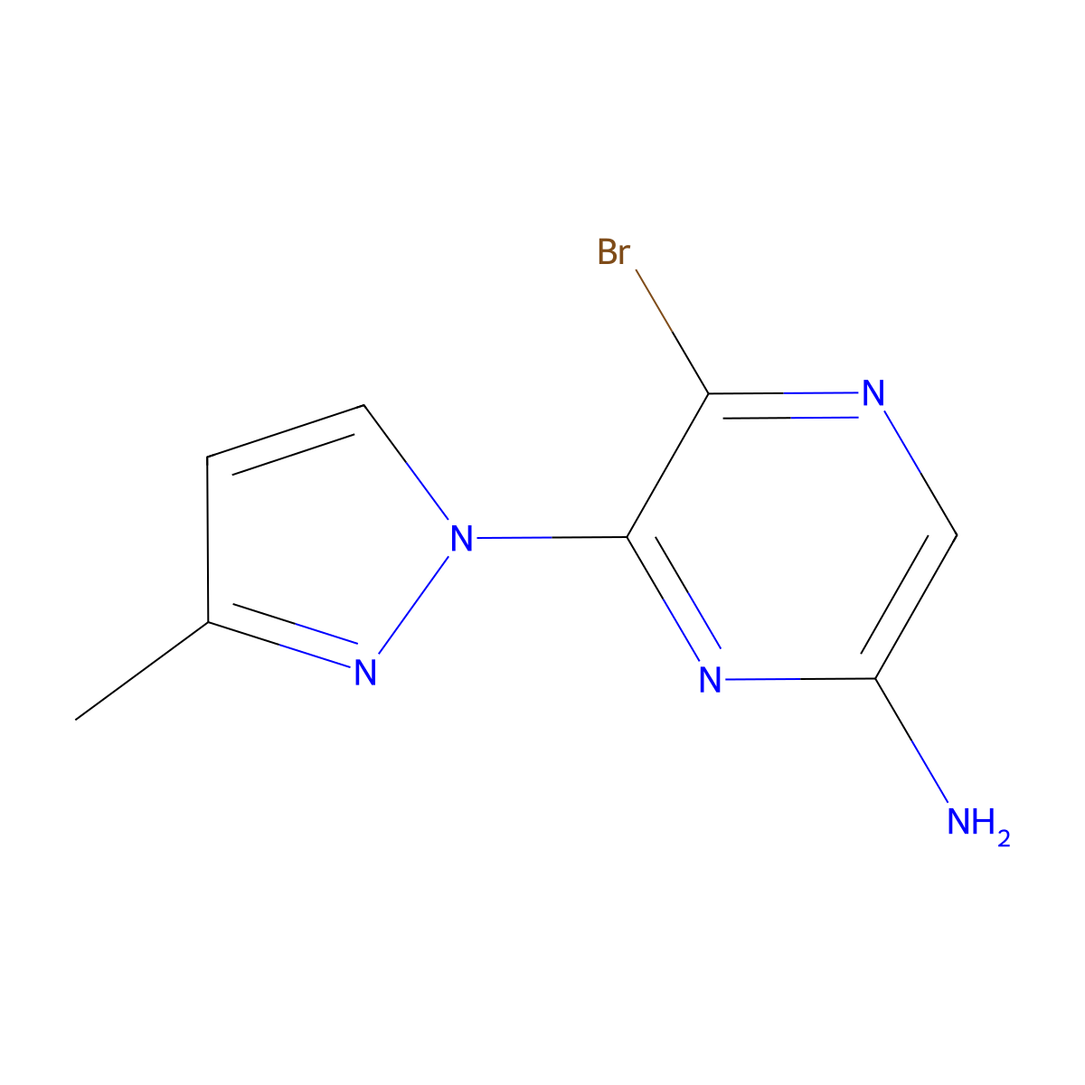 5-bromo-6-(3-methyl-1H-pyrazol-1-yl)pyrazin-2-amine molecular structure, CAS 2266614-70-2