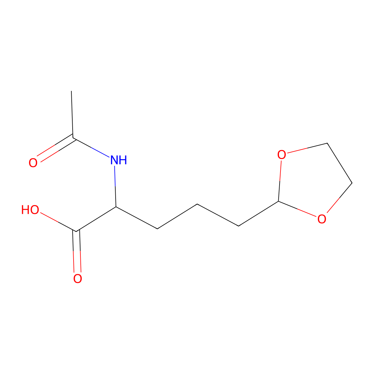 5-(1,3-Dioxolan-2-yl)-2-acetamidopentanoic acid molecular structure, CAS 226725-69-5