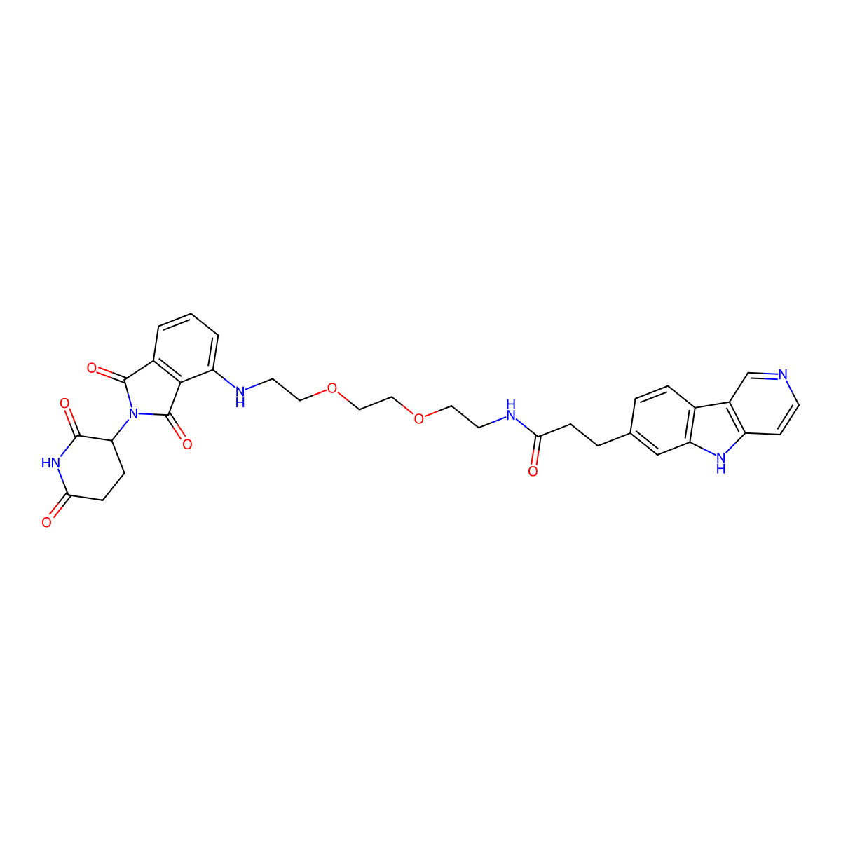N-(2-(2-(2-((2-(2,6-dioxopiperidin-3-yl)-1,3-dioxoisoindolin-4-yl)amino)ethoxy)ethoxy)ethyl)-3-(5H-pyrido[4,3-b]indol-7-yl)propanamide molecular structure, CAS 2267290-96-8