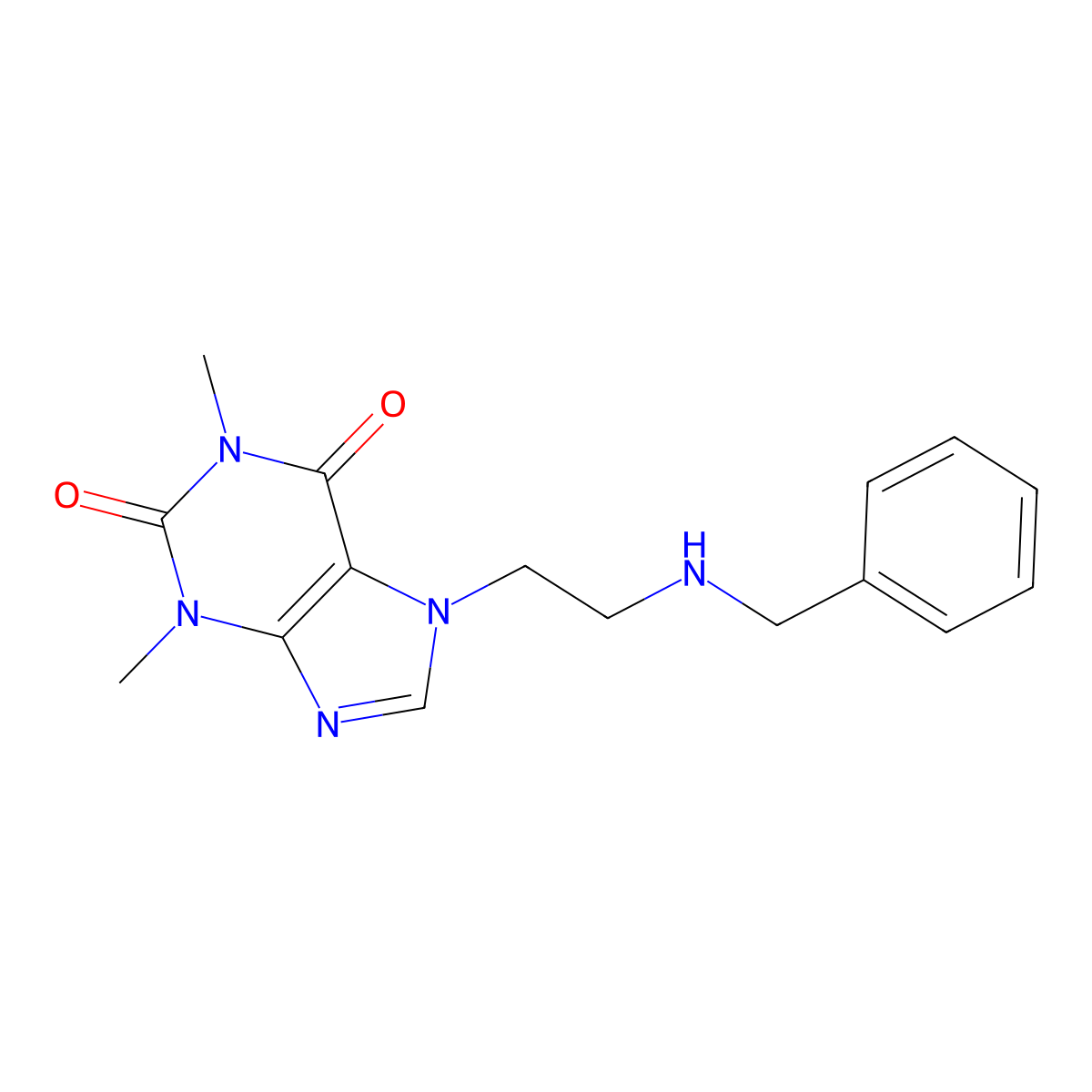 7-(2-(Benzylamino)ethyl)-3,7-dihydro-1,3-dimethyl-1H-purine-2,6-dione molecular structure, CAS 22680-61-1