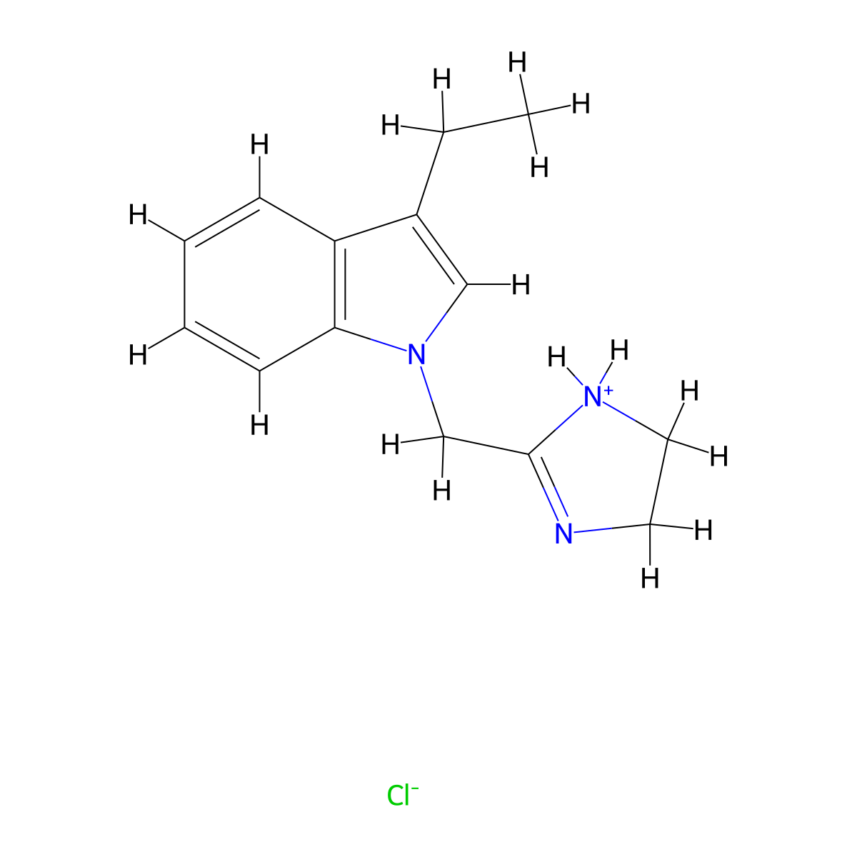Indole, 3-ethyl-1-(2-imidazolin-2-ylmethyl)-, monohydrochloride molecular structure, CAS 22683-22-3