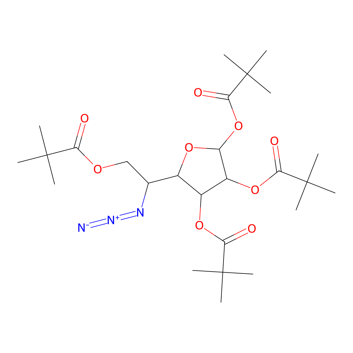 (2S,3R,4S,5S)-5-((R)-1-azido-2-(pivaloyloxy)ethyl)tetrahydrofuran-2,3,4-triyl tris(2,2-dimethylpropanoate) molecular structure, CAS 226877-06-1