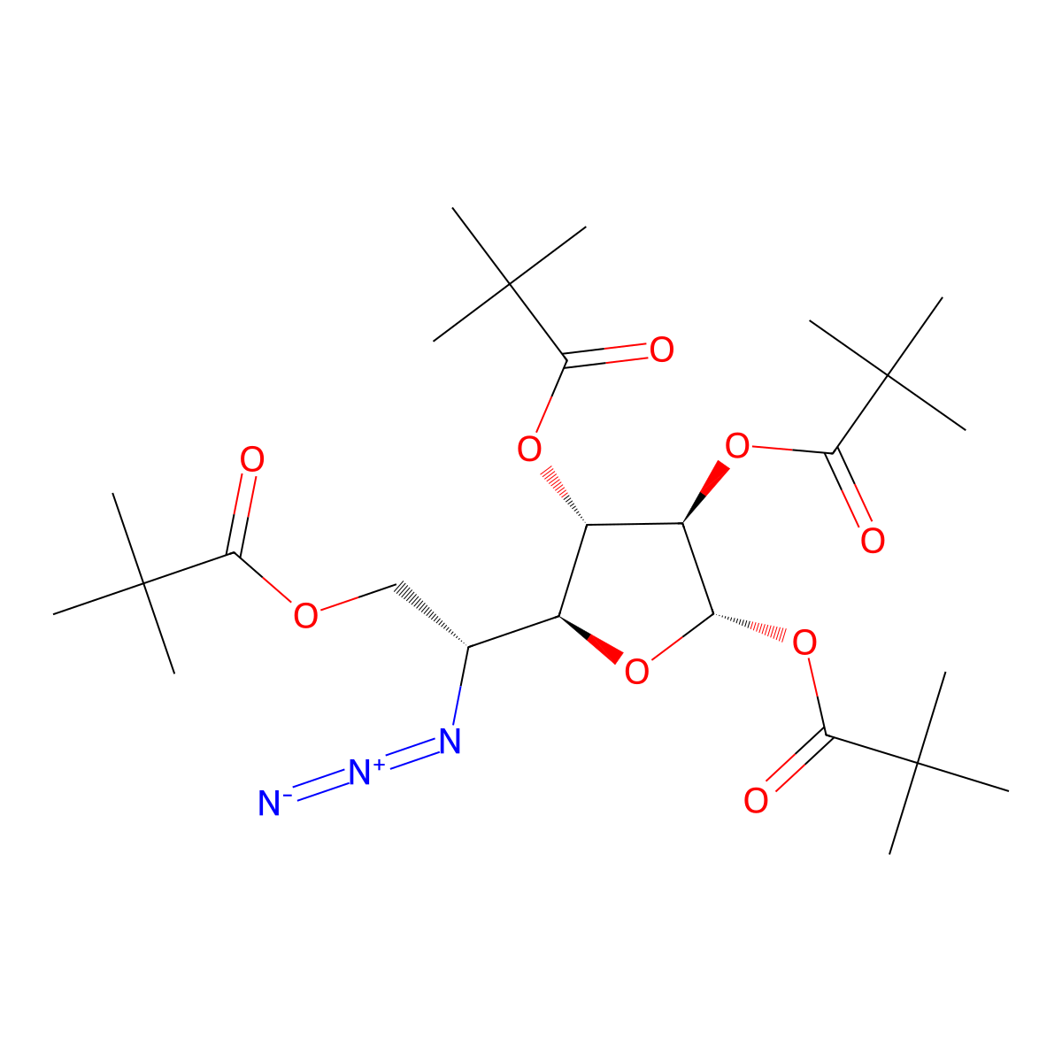 (2S,3R,4S,5S)-5-((R)-1-azido-2-(pivaloyloxy)ethyl)tetrahydrofuran-2,3,4-triyl tris(2,2-dimethylpropanoate) molecular structure, CAS 226877-06-1