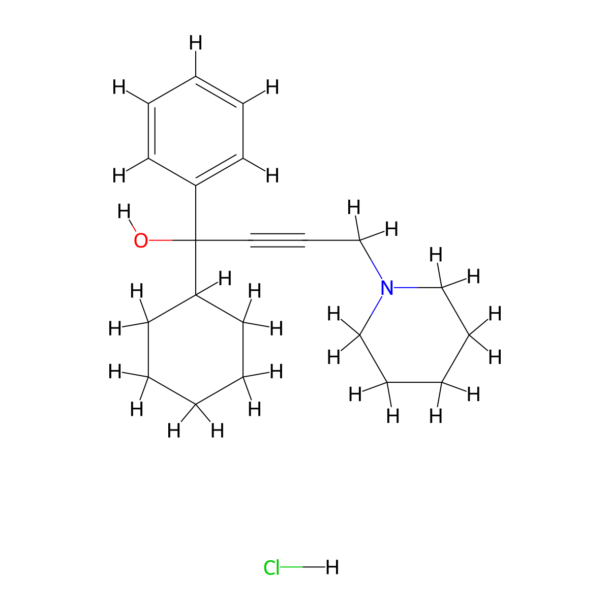 Cyclohexanemethanol, alpha-phenyl-alpha-(3-piperidino-1-propynyl)-, hydrochloride molecular structure, CAS 2269-28-5