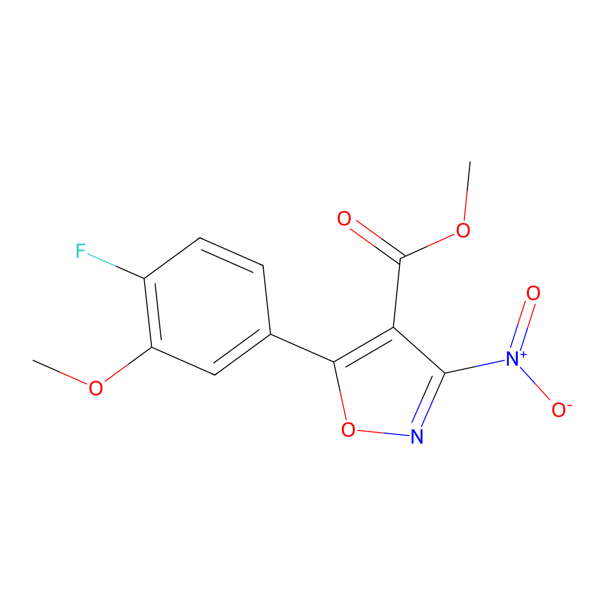 Methyl 5-(4-fluoro-3-methoxyphenyl)-3-nitroisoxazole-4-carboxylate molecular structure, CAS 2270905-20-7