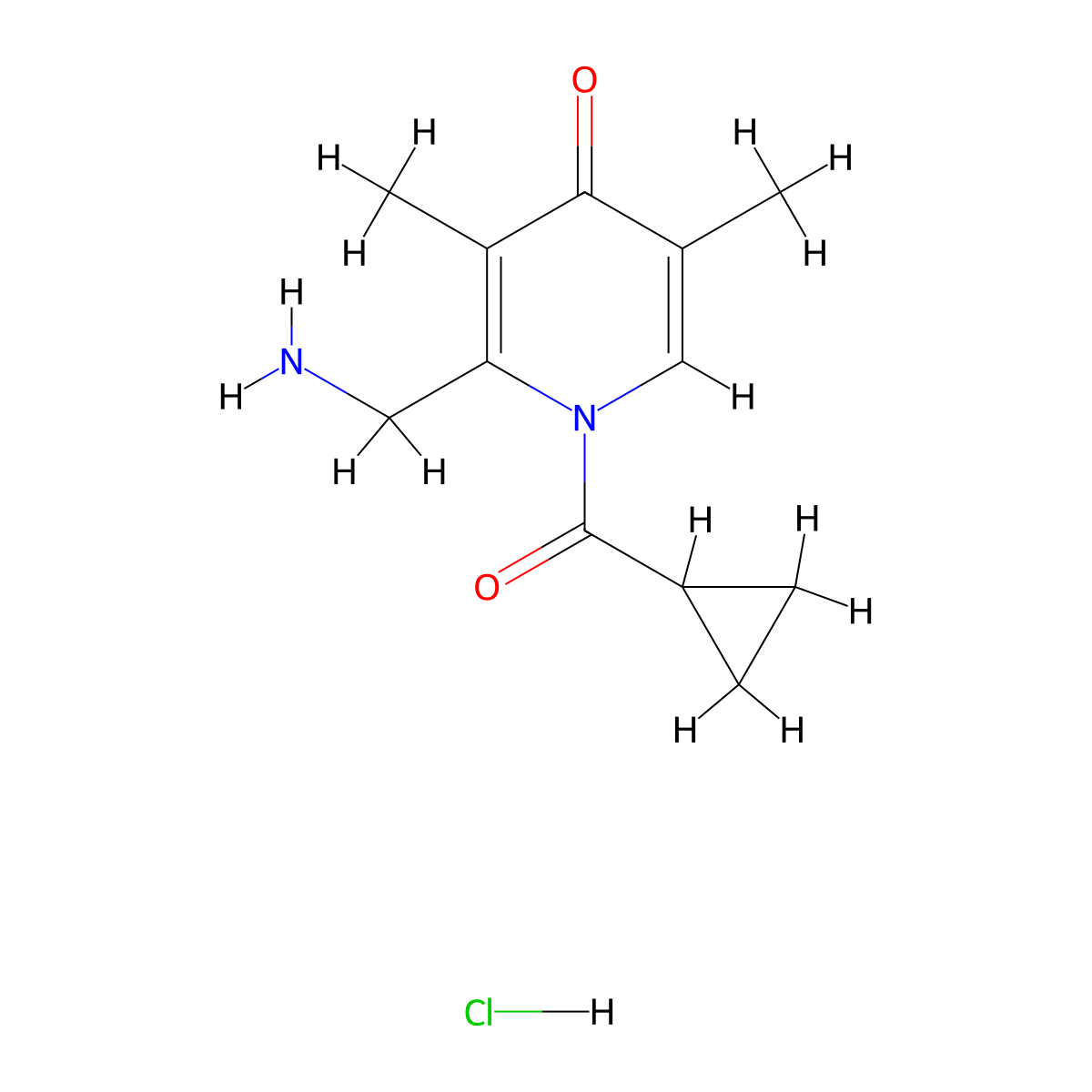 2-(Aminomethyl)-1-(cyclopropylcarbonyl)-3,5-dimethylpyridin-4(1H)-one hydrochloride molecular structure, CAS 2270906-61-9