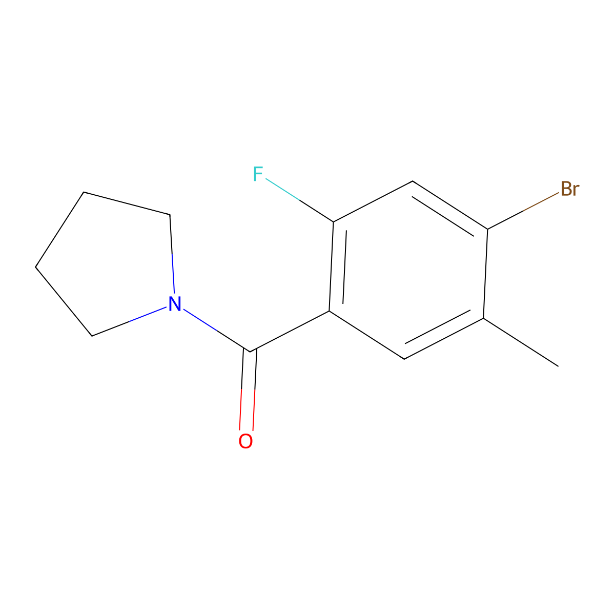 (4-Bromo-2-fluoro-5-methyl-phenyl)-pyrrolidin-1-yl-methanone molecular structure, CAS 2270907-54-3