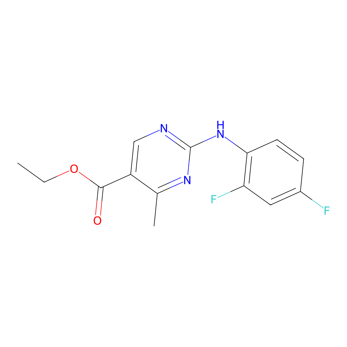 Ethyl 2-[(2,4-difluorophenyl)amino]-4-methylpyrimidine-5-carboxylate molecular structure, CAS 2270909-91-4
