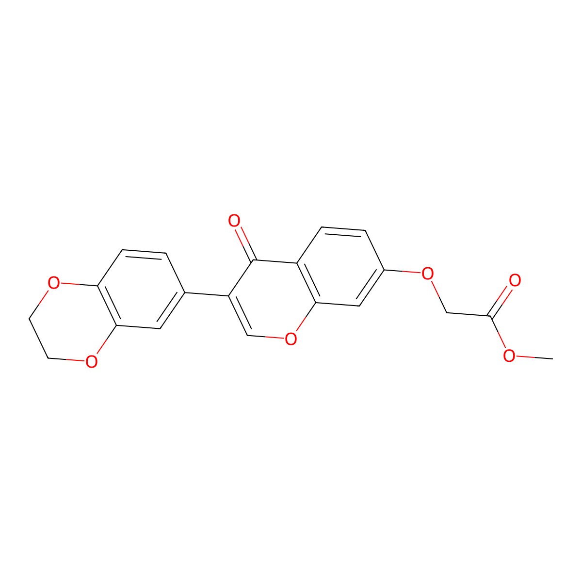 Methyl 2-((3-(2,3-dihydro-1,4-benzodioxin-6-yl)-4-oxo-4H-1-benzopyran-7-yl)oxy)acetate molecular structure, CAS 227094-36-2