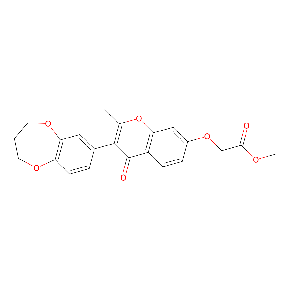 methyl {[3-(3,4-dihydro-2H-1,5-benzodioxepin-7-yl)-2-methyl-4-oxo-4H-chromen-7-yl]oxy}acetate molecular structure, CAS 227094-56-6