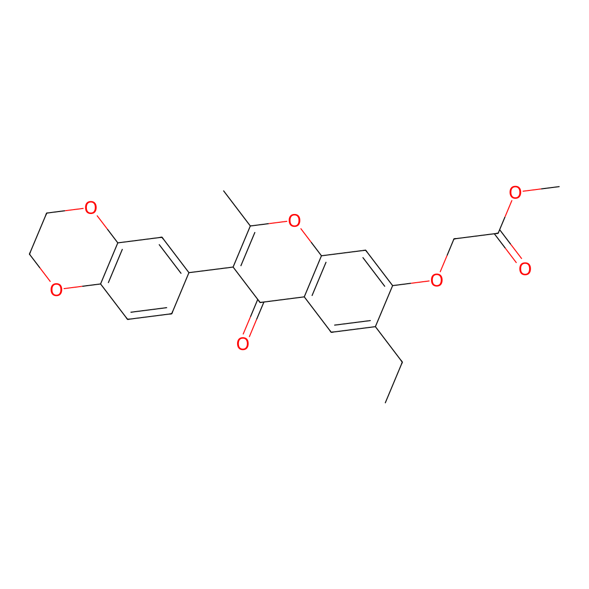 Methyl {[3-(2,3-dihydro-1,4-benzodioxin-6-YL)-6-ethyl-2-methyl-4-oxo-4H-chromen-7-YL]oxy}acetate molecular structure, CAS 227094-60-2