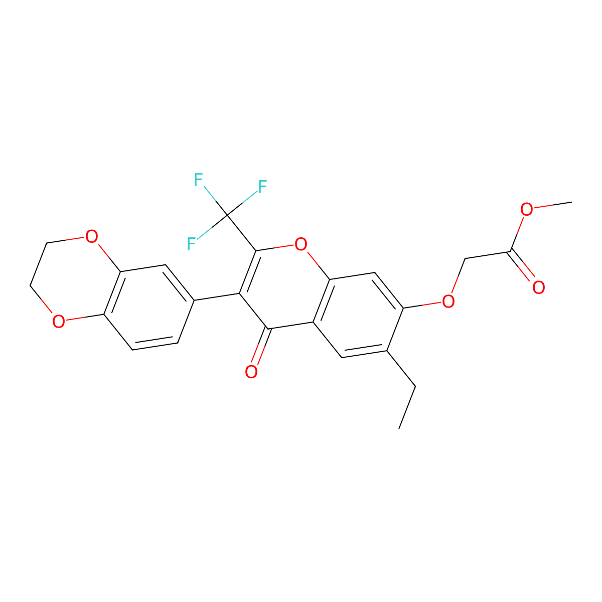 methyl {[3-(2,3-dihydro-1,4-benzodioxin-6-yl)-6-ethyl-4-oxo-2-(trifluoromethyl)-4H-chromen-7-yl]oxy}acetate molecular structure, CAS 227094-73-7