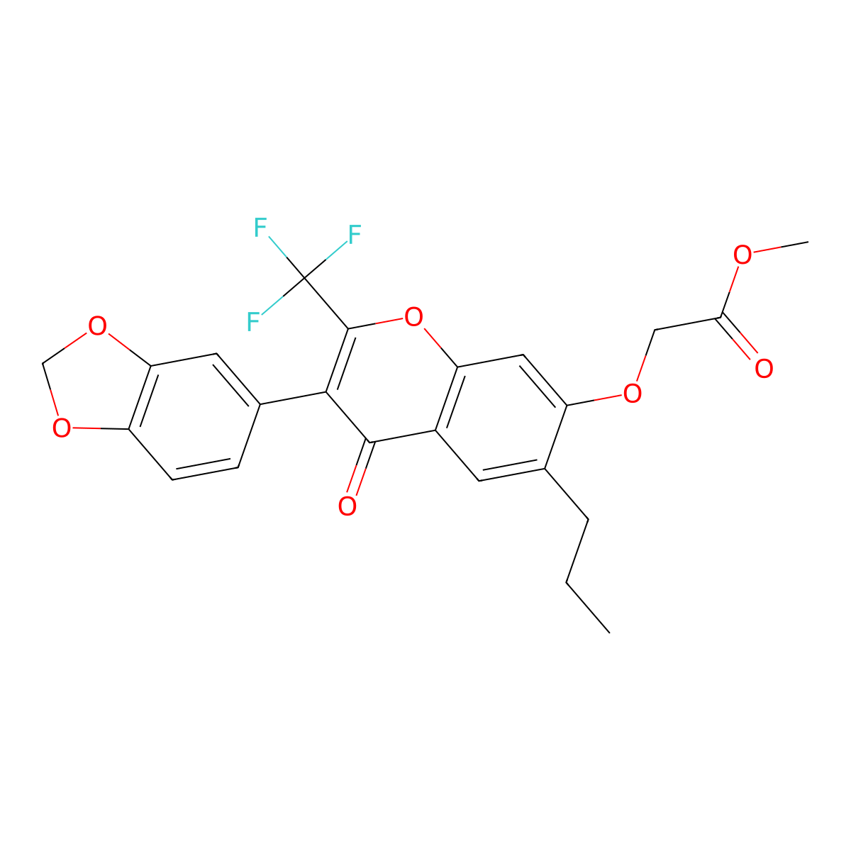 methyl {[3-(1,3-benzodioxol-5-yl)-4-oxo-6-propyl-2-(trifluoromethyl)-4H-chromen-7-yl]oxy}acetate molecular structure, CAS 227094-74-8