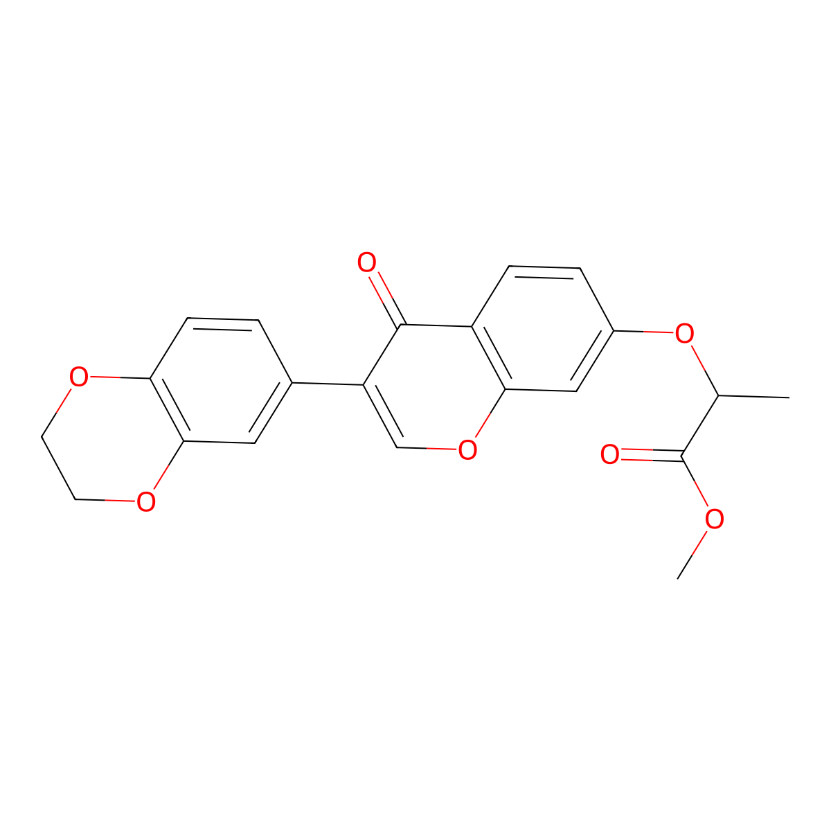 methyl 2-{[3-(2,3-dihydro-1,4-benzodioxin-6-yl)-4-oxo-4H-chromen-7-yl]oxy}propanoate molecular structure, CAS 227094-78-2